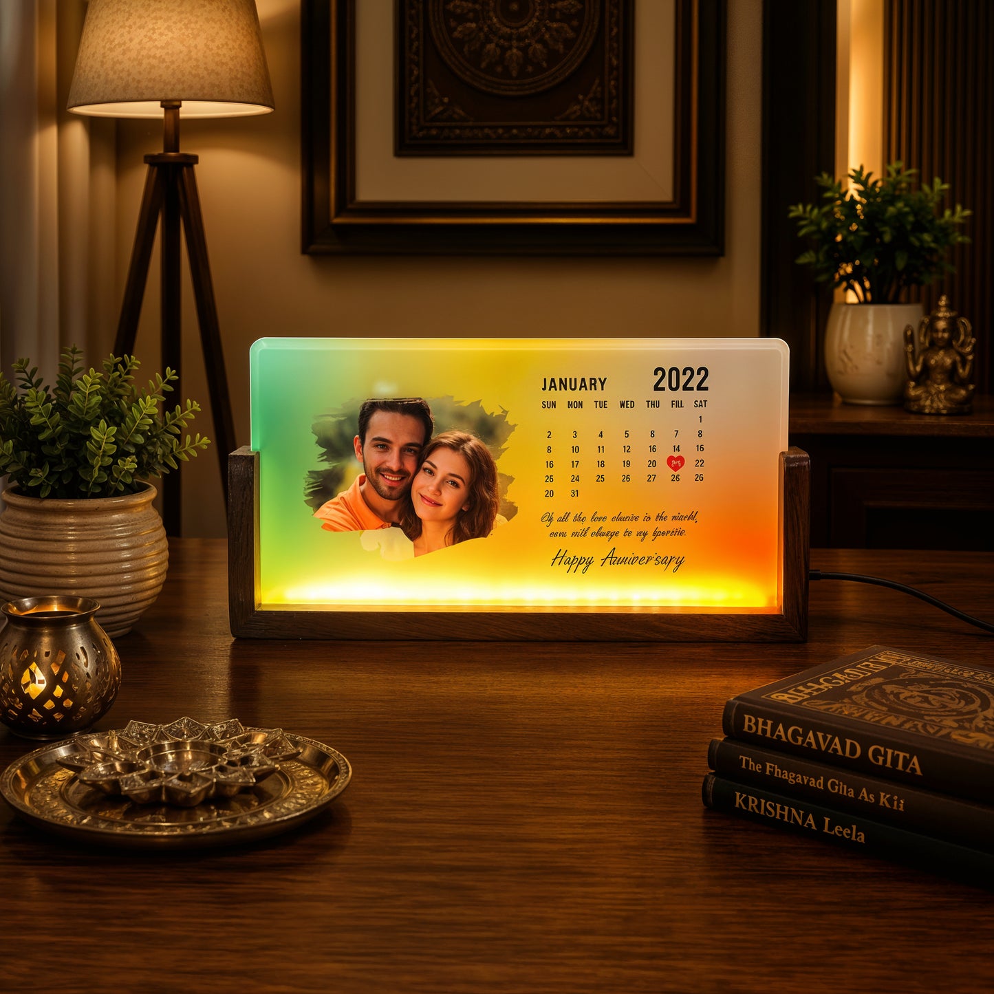 Calendar Acrylic LED Table Lamp - Wooden Stand