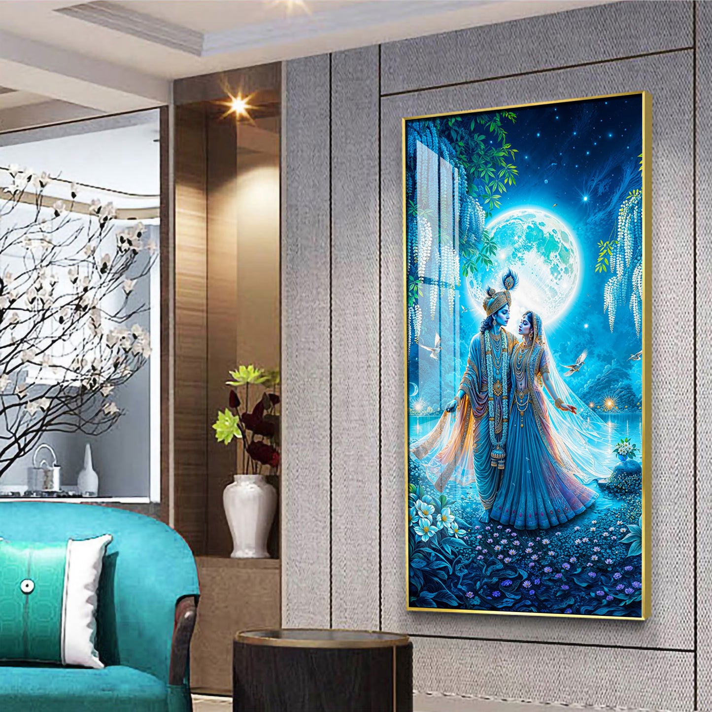 Radha Krishna In Twilight Premium Acrylic Vertical Wall Art