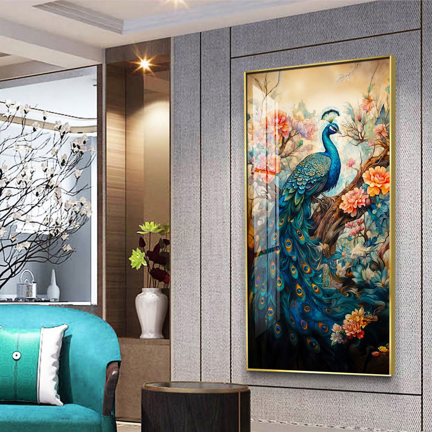 Majestic Peacock Art Premium Acrylic Vertical Wall Art