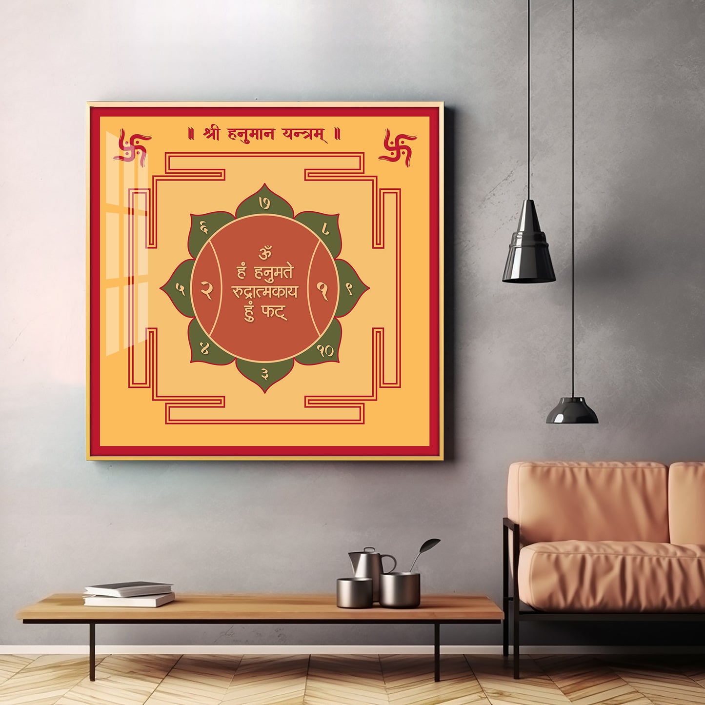 Powerful Hanuman Yantra Premium Acrylic Square Wall Art
