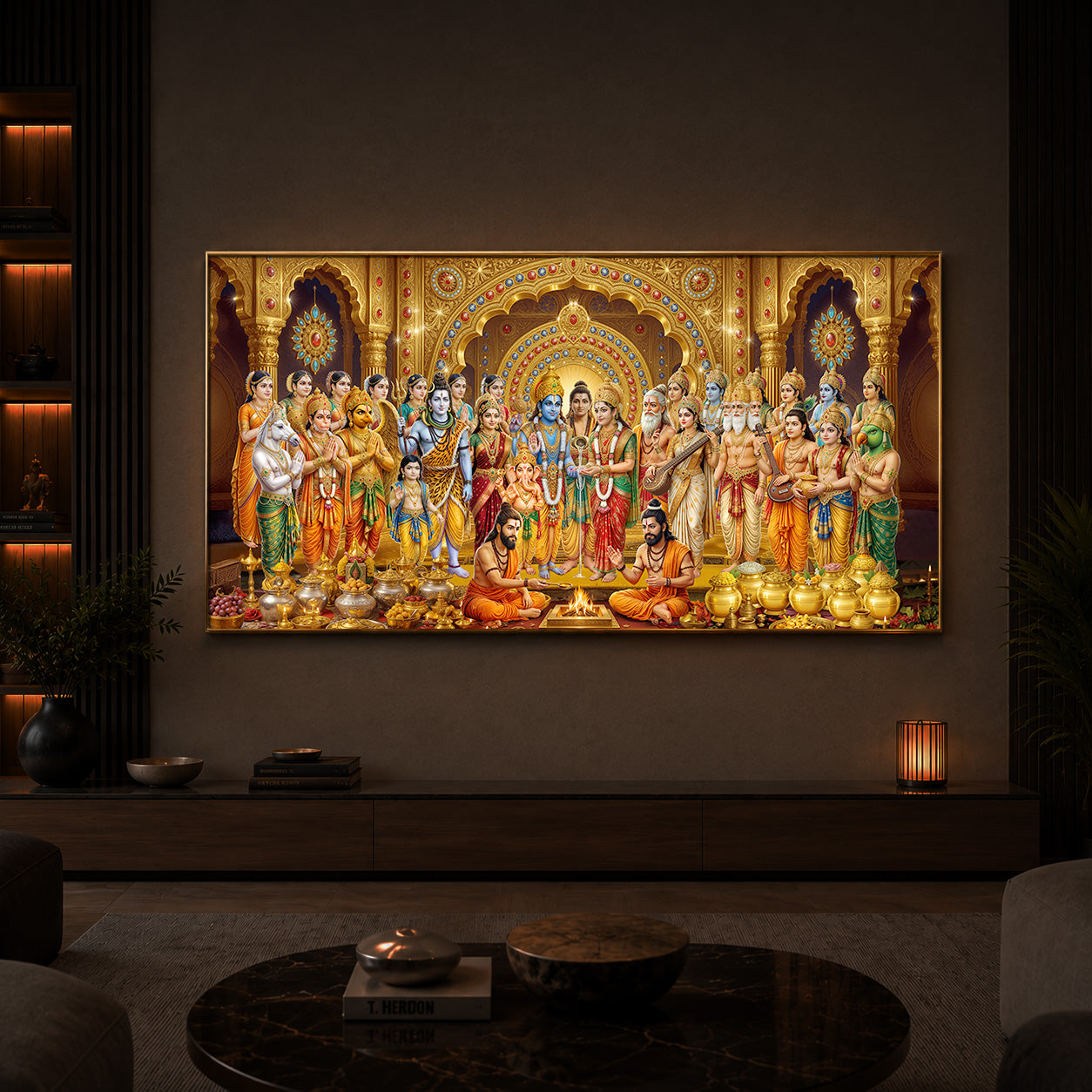 Divine Moment Of Shrinivasam Kalyanam Modern Luxury Backlight Horizontal Wall Art