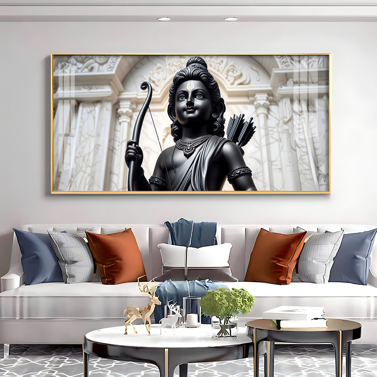 Shree Ram Portray In Black Premium Acrylic Horizontal Wall Art