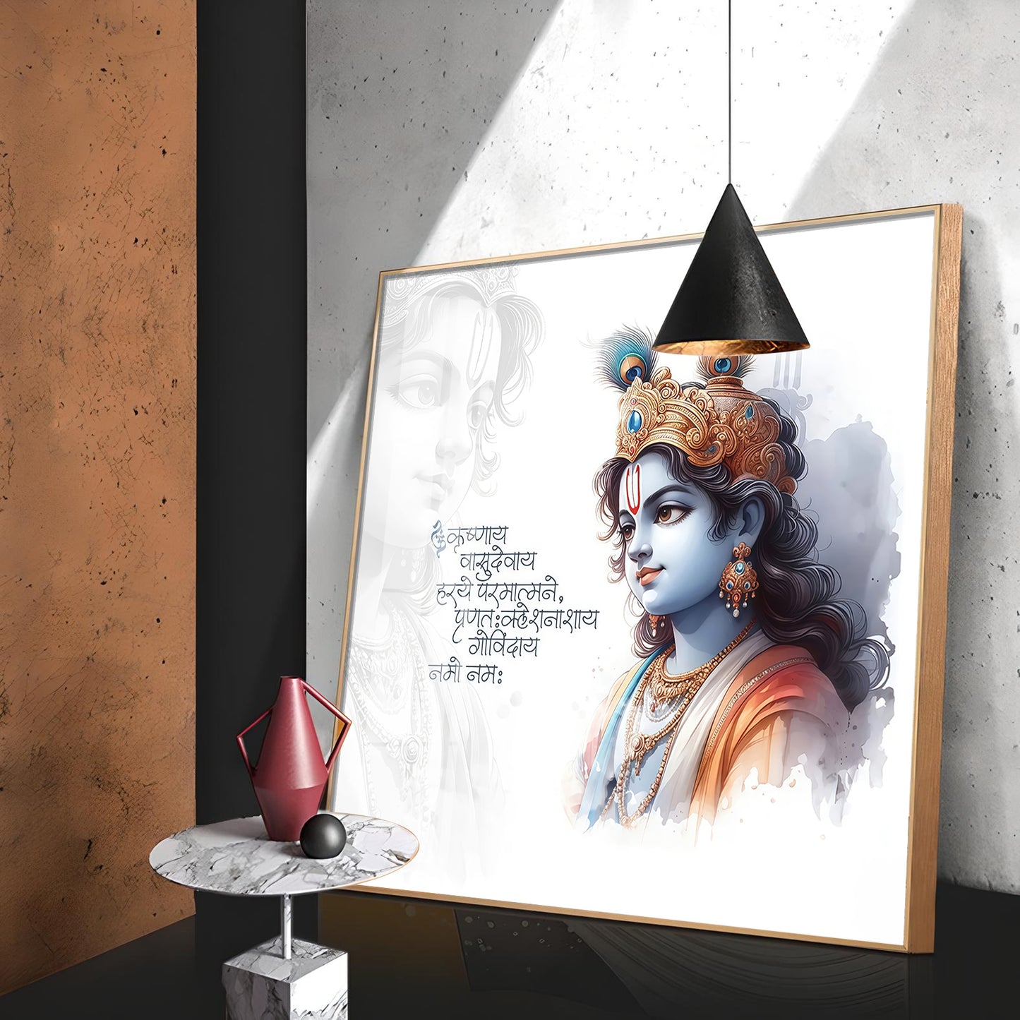 Krishna With Powerful Mantra Premium Acrylic Square Wall Art