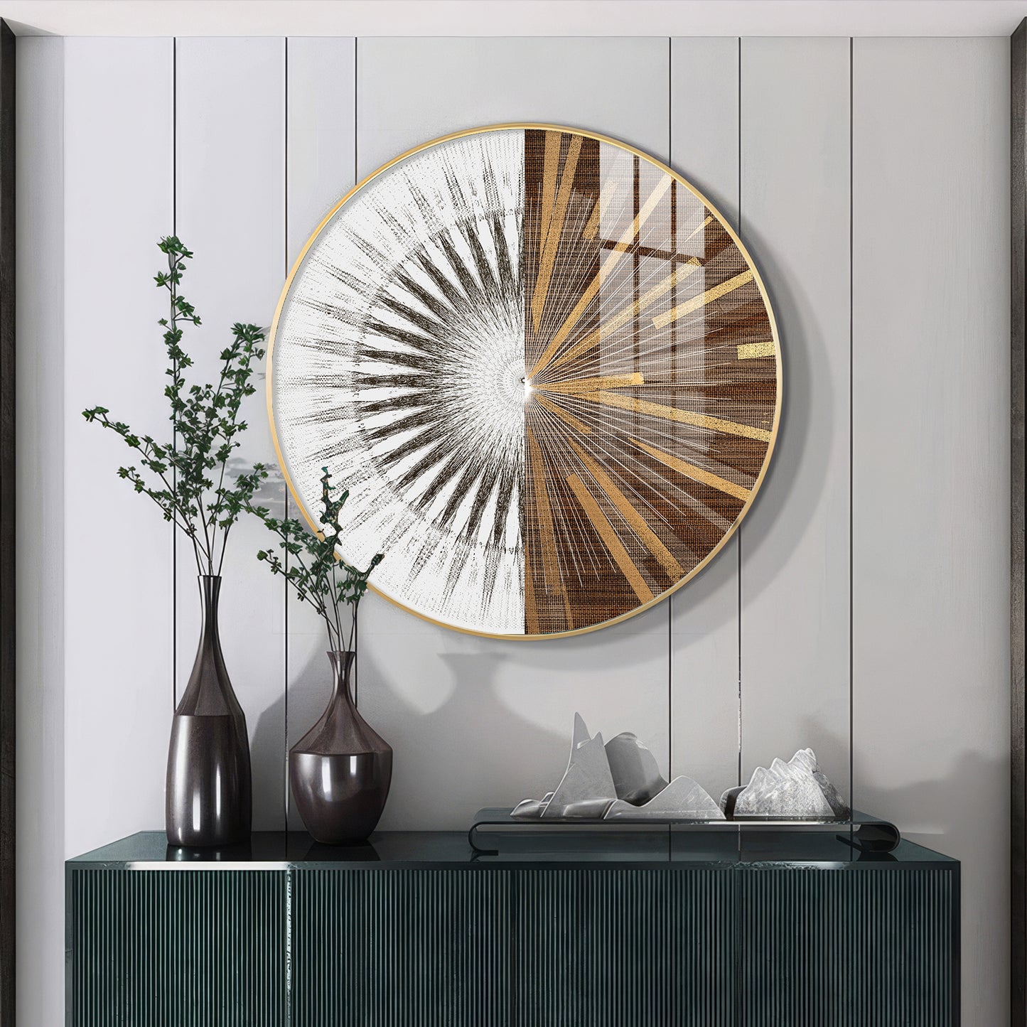 Gold & White Abstract Premium Acrylic Round Wall Art
