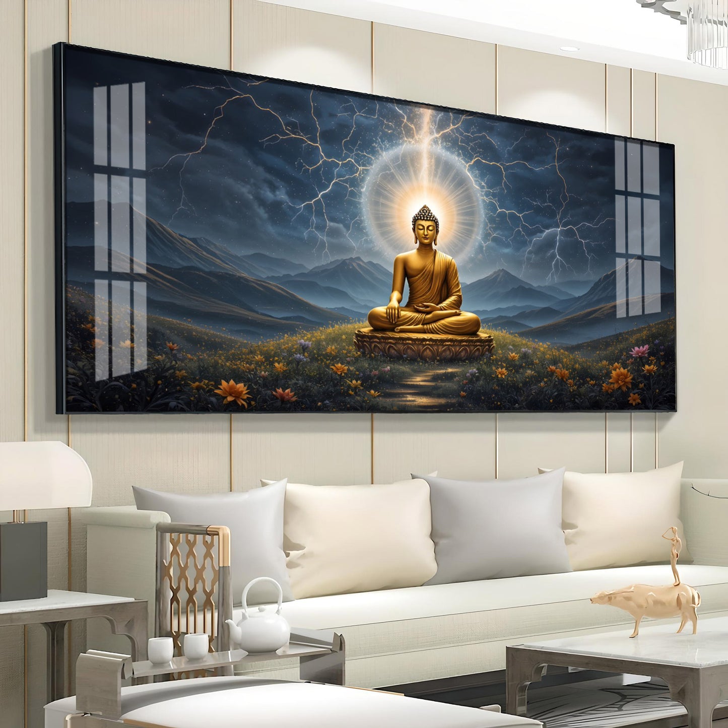 Radiant Buddha Mural Premium Acrylic Horizontal Wall Art