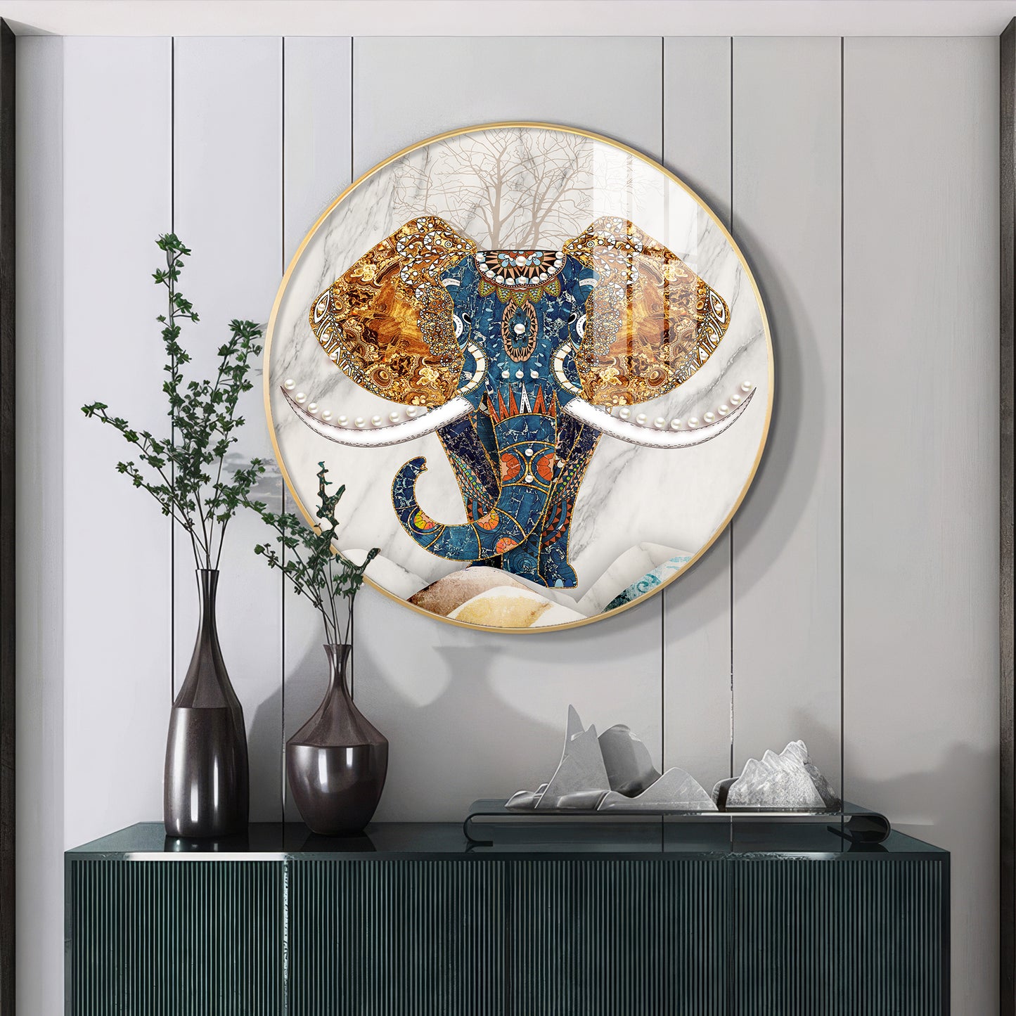 Majestic Elephant Premium Acrylic Round Wall Art