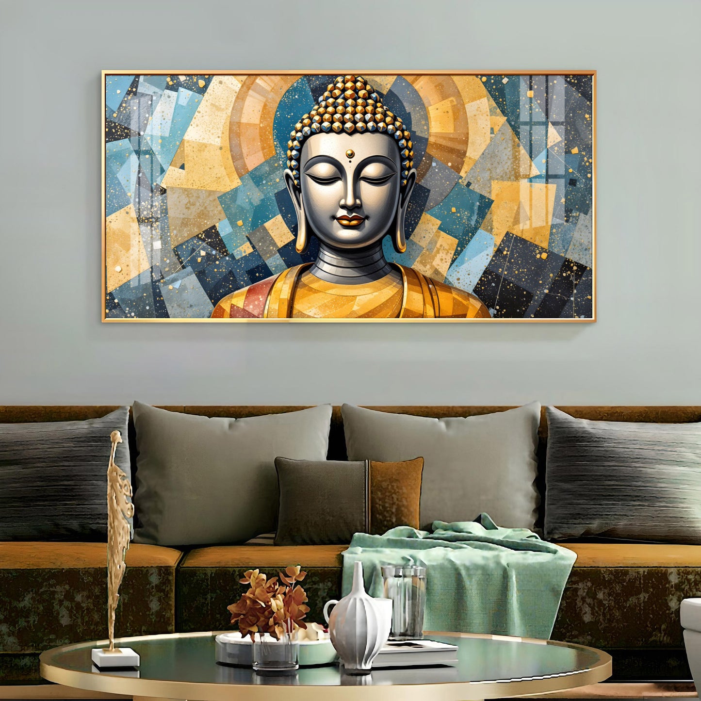 Abstract Buddha Face Portrait Premium Acrylic Horizontal Wall Art