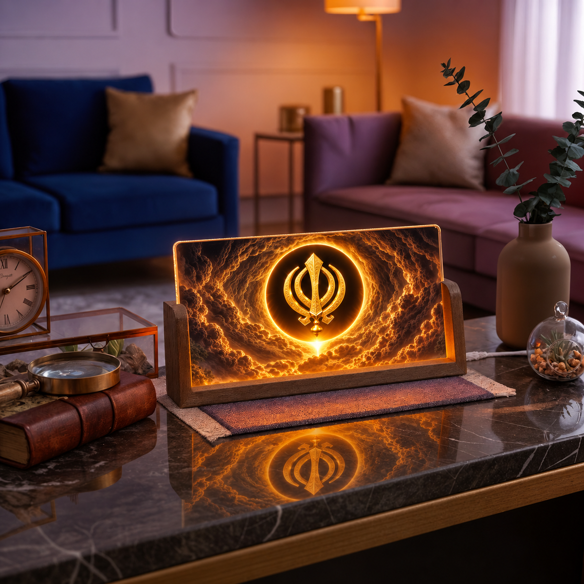 Golden Khanda Acrylic LED Table Lamp - Wooden Stand