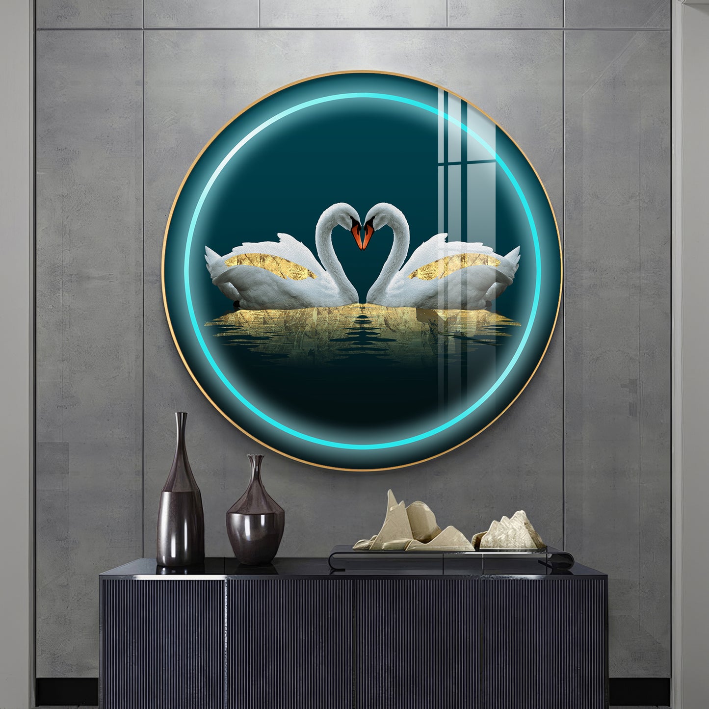 Swan Symphony Premium Acrylic Round Wall Art
