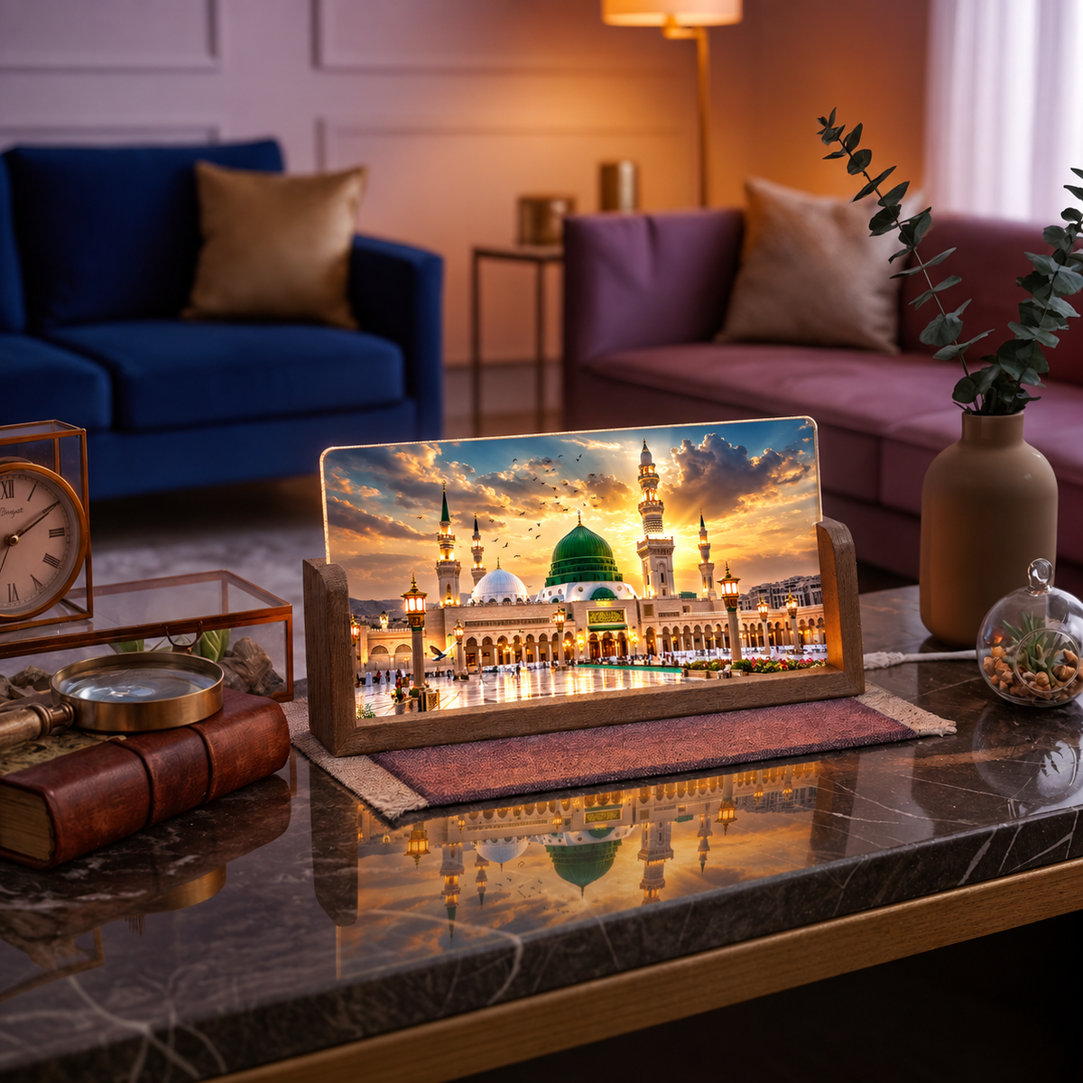 Madina Sharif Acrylic LED Table Lamp - Wooden Stand
