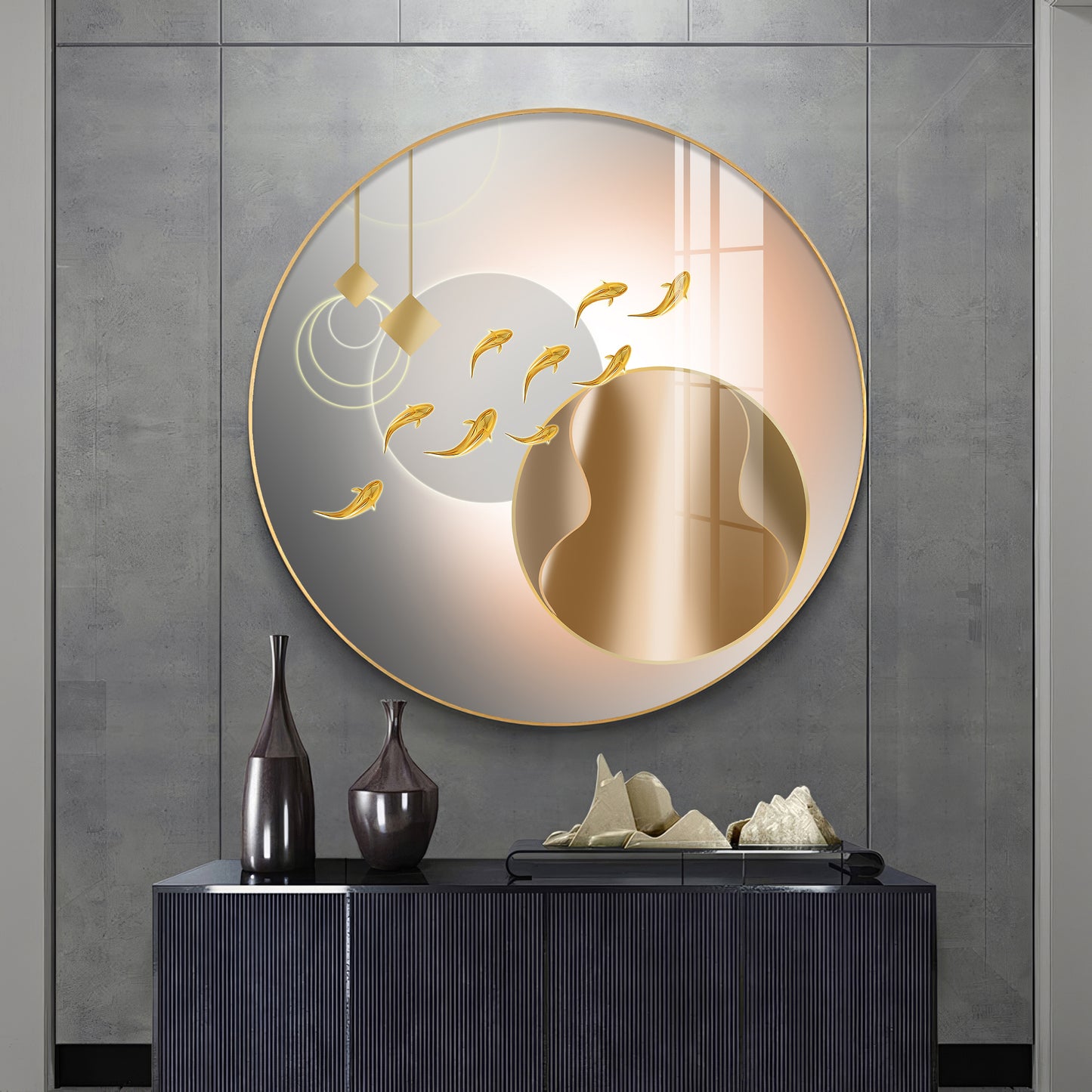 Circle of Fins Premium Acrylic Round Wall Art