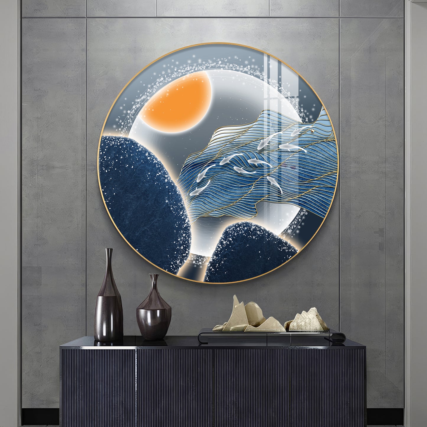 Glacier Koi Fish Premium Acrylic Round Wall Art