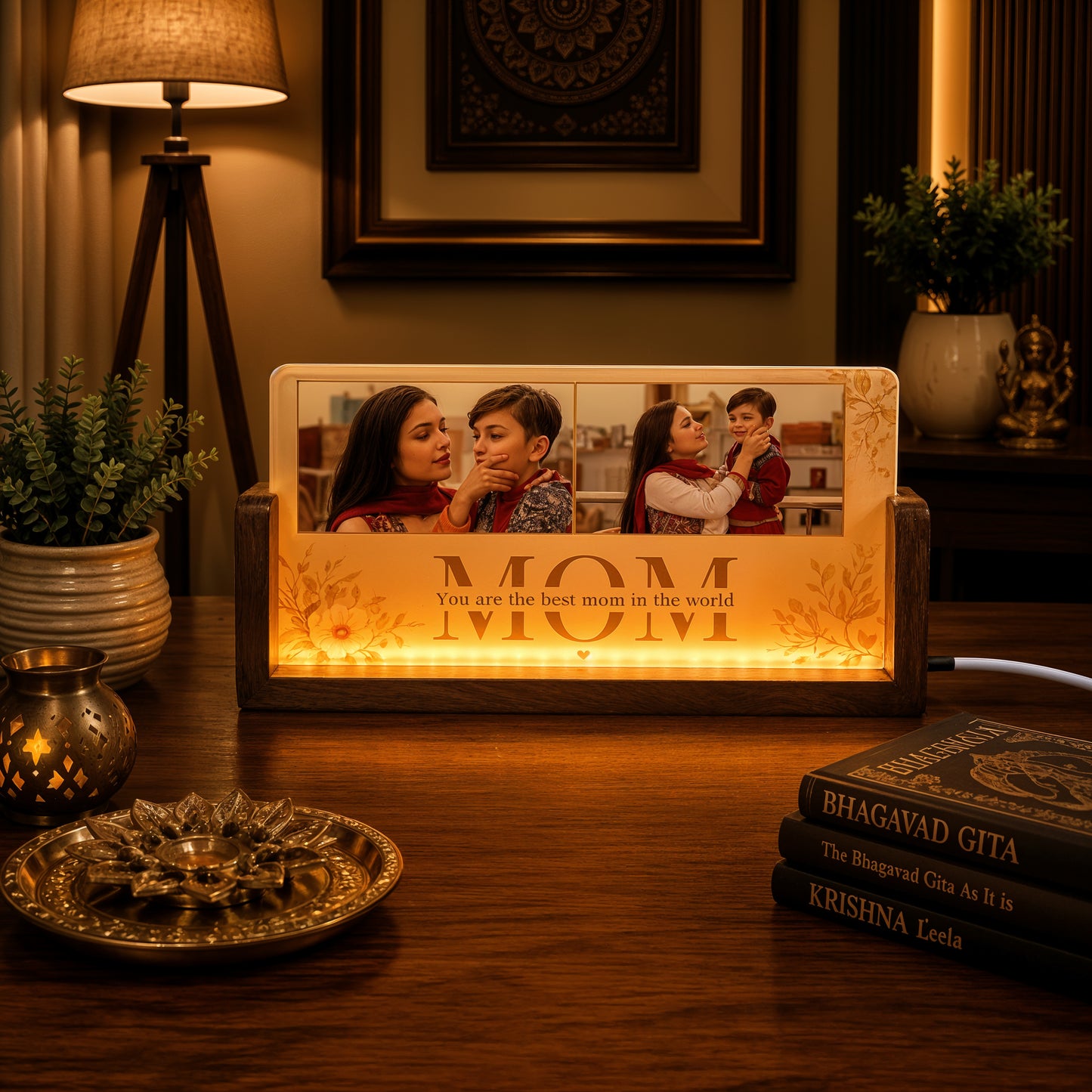 Mom Acrylic LED Table Lamp - Wooden Stand