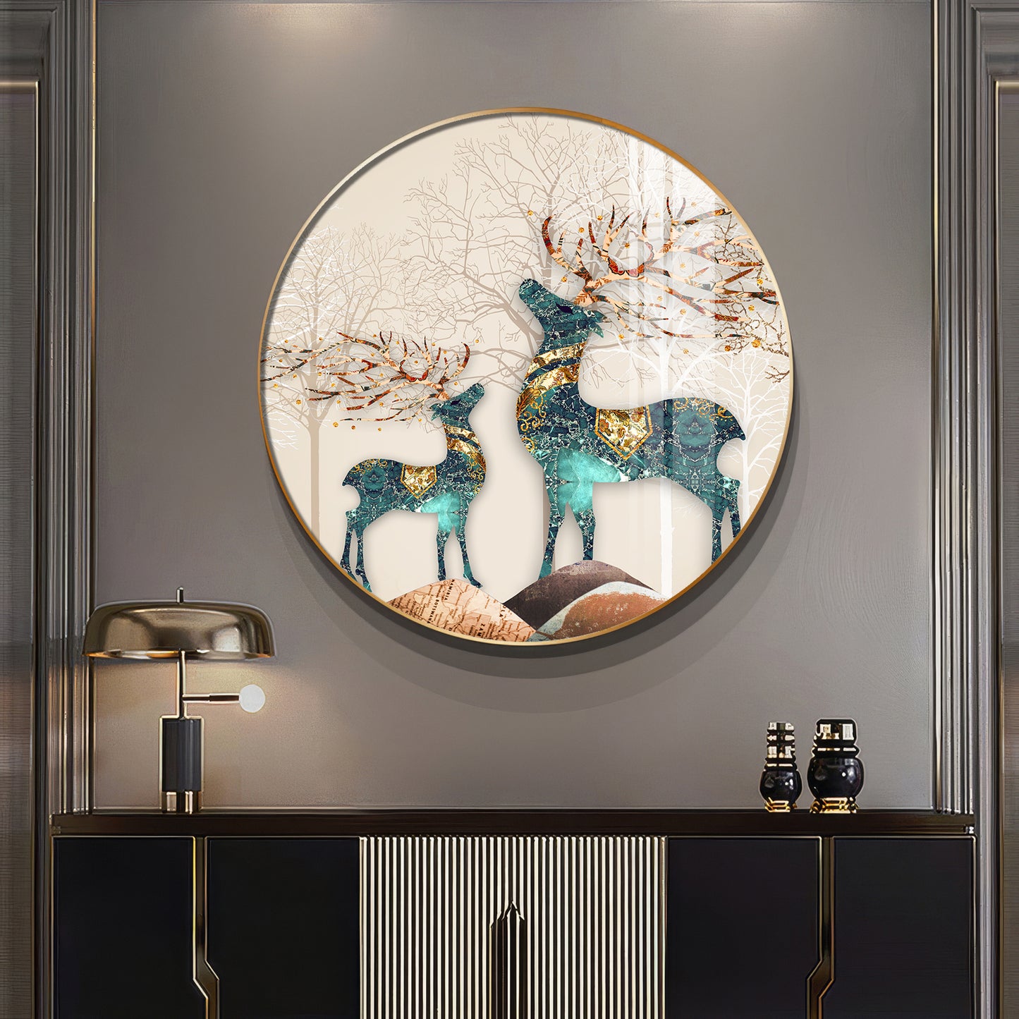 The Deer Duo Premium Acrylic Round Wall Art