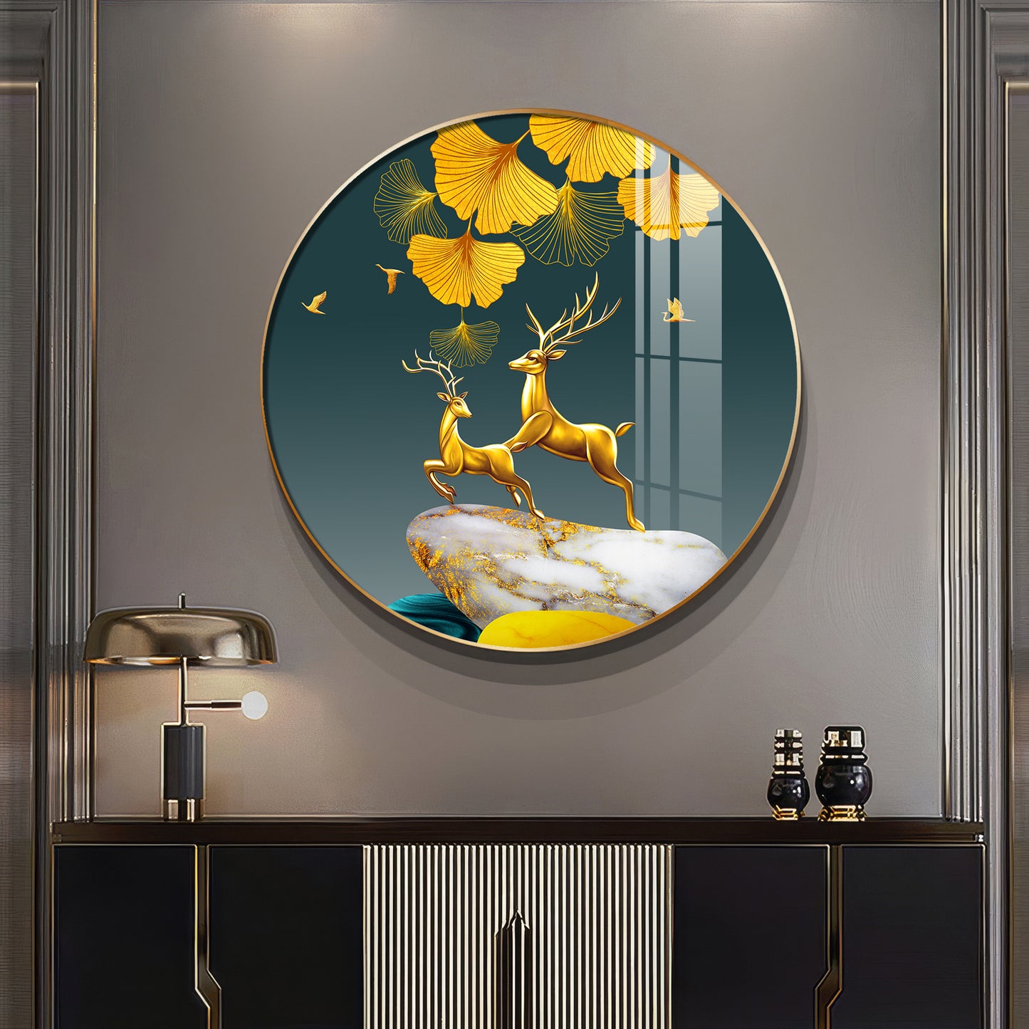 Dancing Antlers Premium Acrylic Round Wall Art