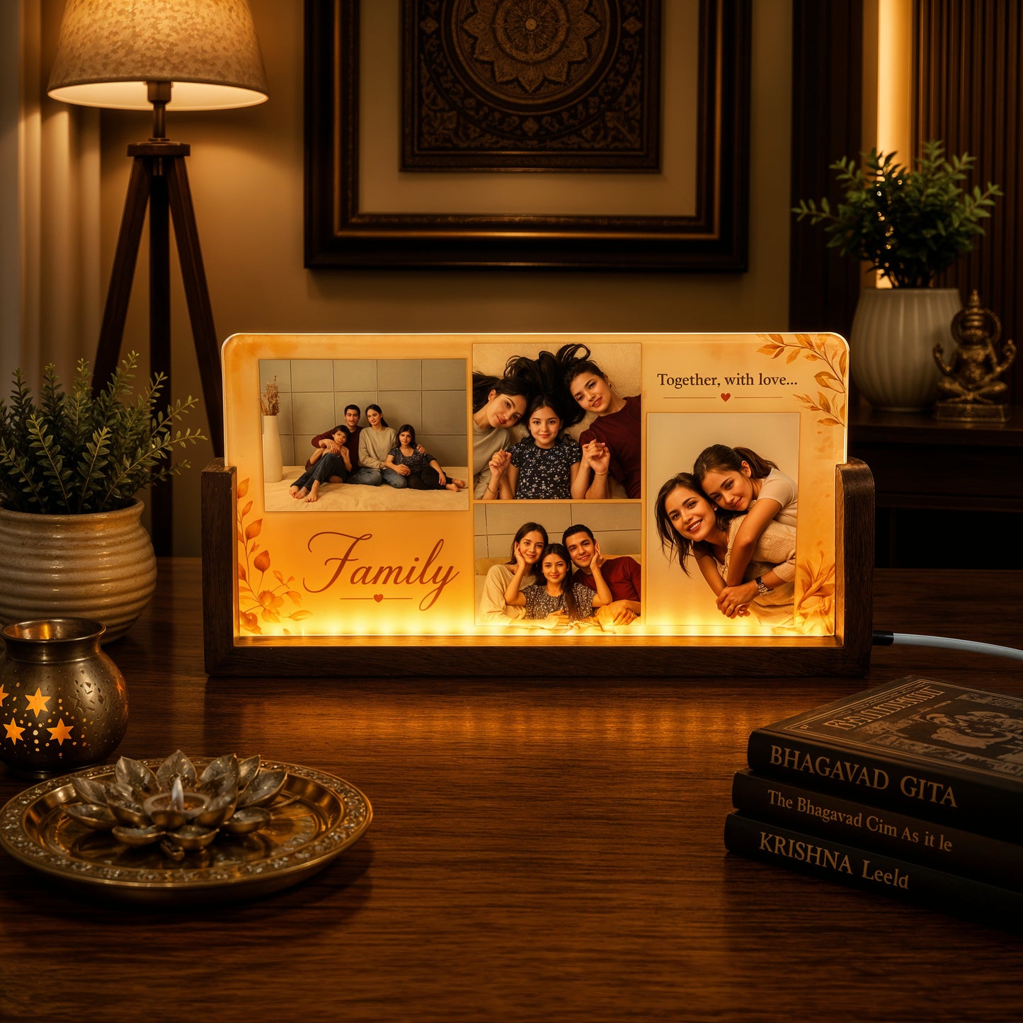 Family Photo Acrylic LED Table Lamp - Wooden Stand