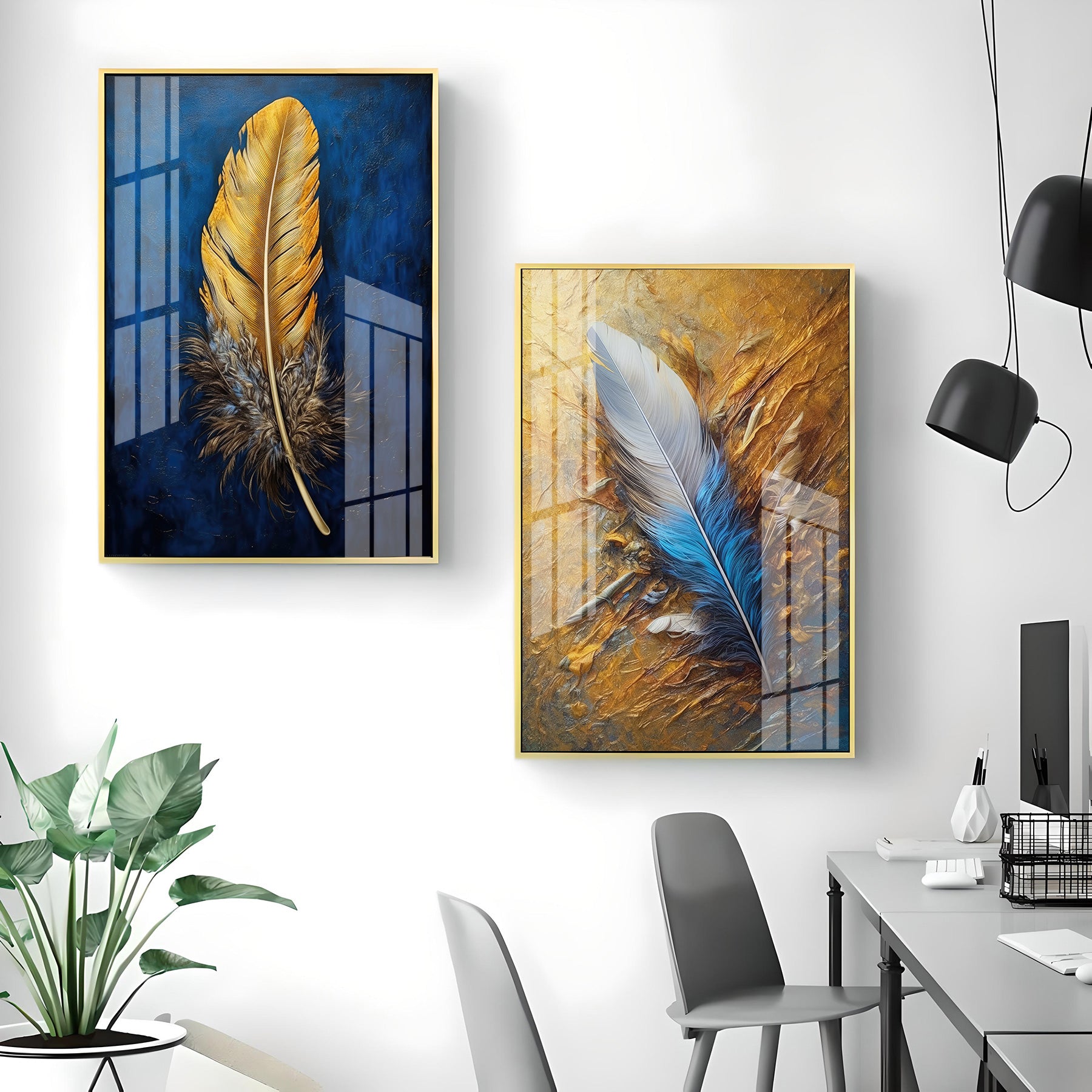 Buy Feathered Elegance Premium Acrylic Vertical Wall Art (Set Of 2 ...