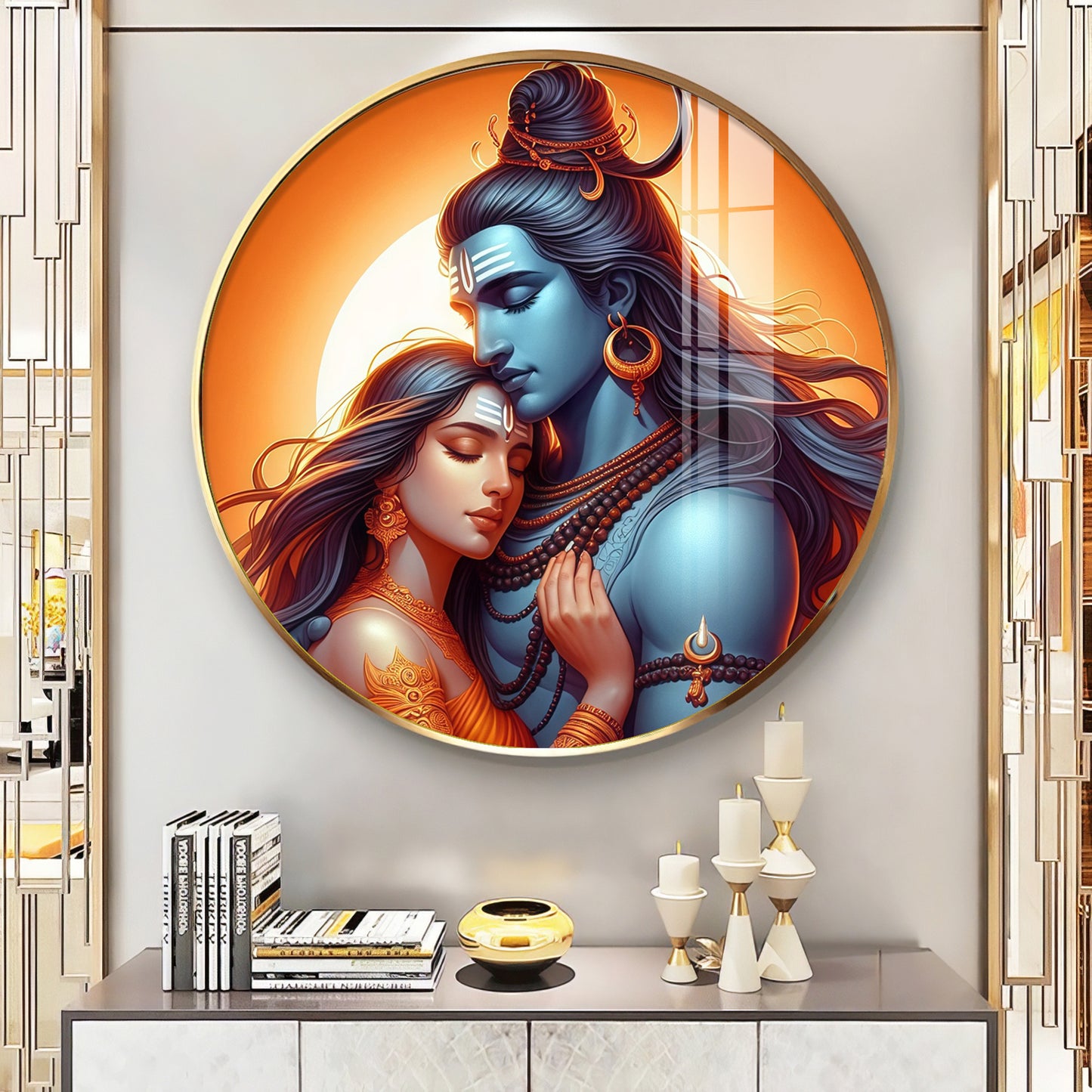 Lord Shiva and Goddess Parvati Premium Acrylic Round Wall Art