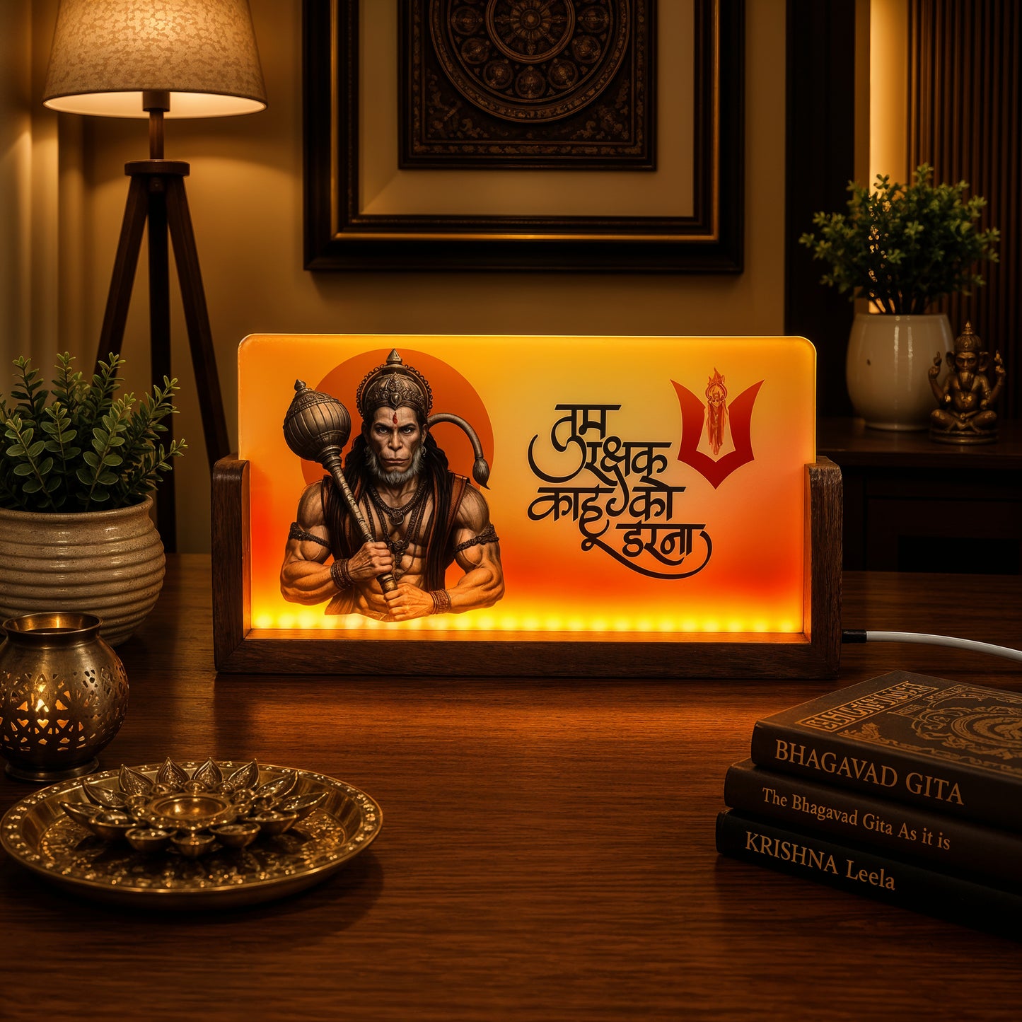 Hanuman Ji Acrylic LED Table Lamp - Wooden Stand