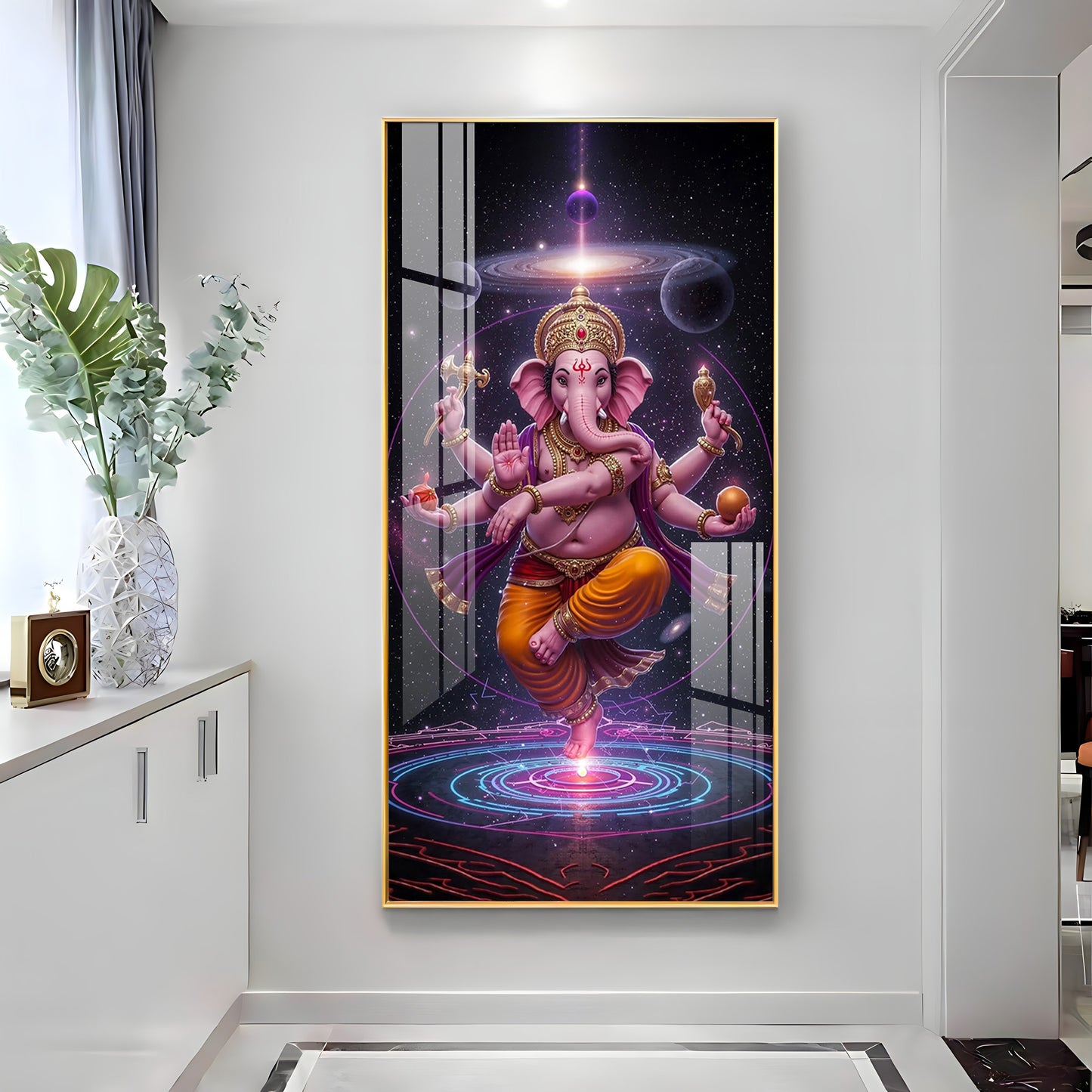 Ganesha's Celestial Embrace Premium Acrylic Vertical Wall Art