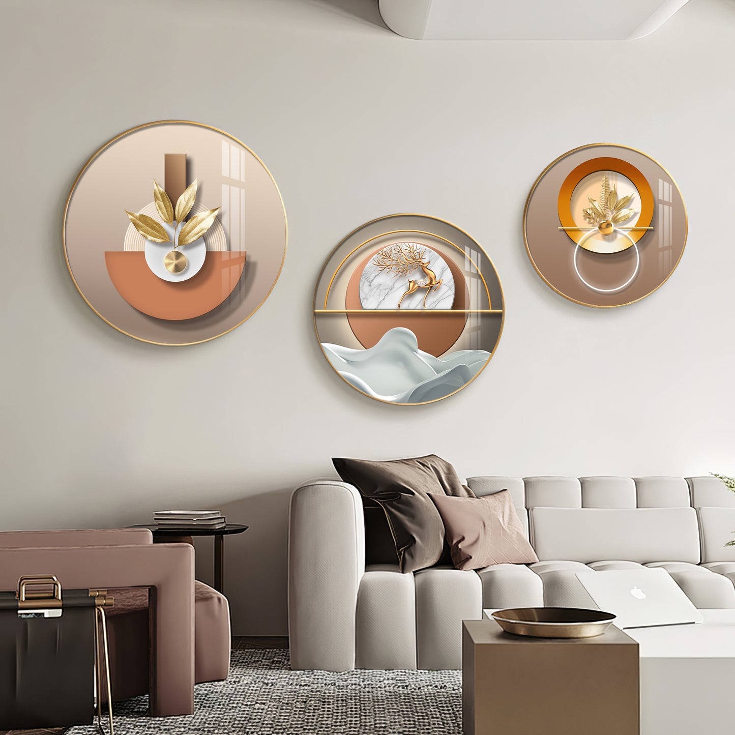 Golden Plant Puups Premium Acrylic Round Wall Art (Set of 3)