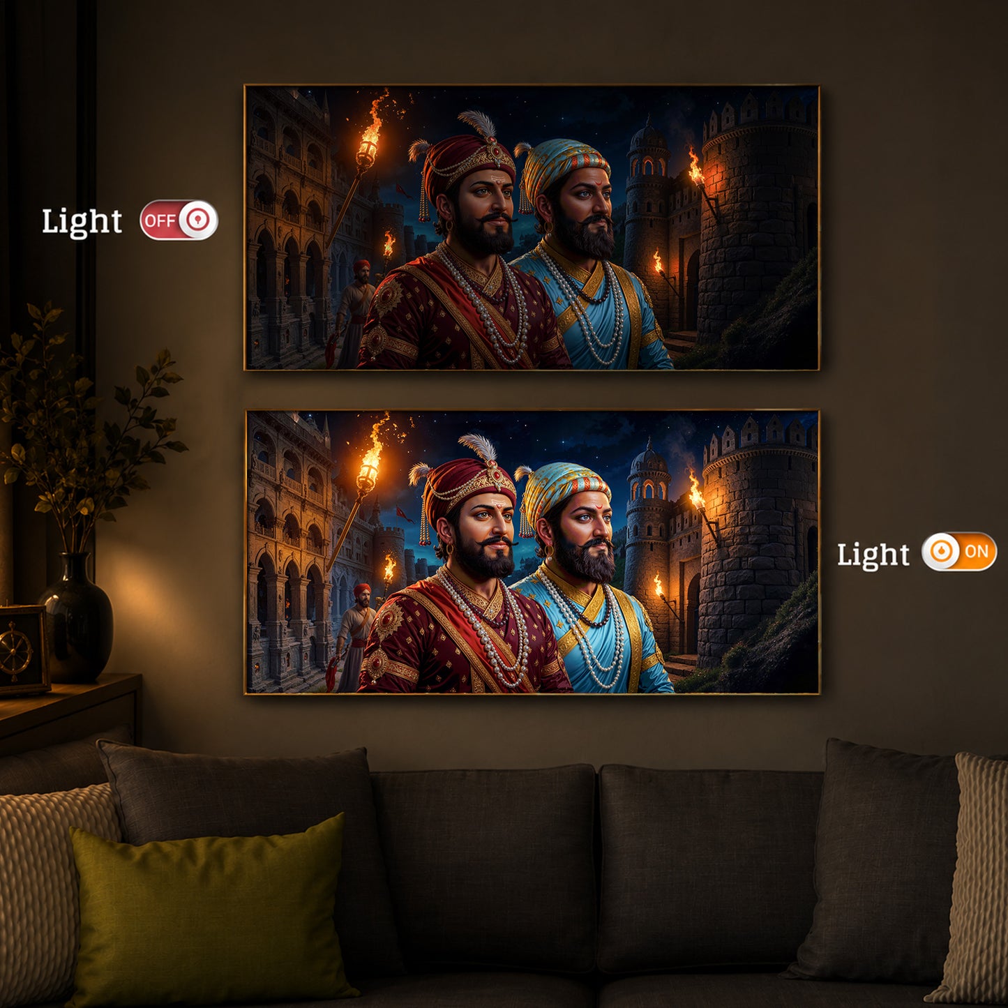 Chhatrapati Shivaji Maharaj with Chhatrapati Sambhaji Modern Luxury Backlight Horizontal Wall Art
