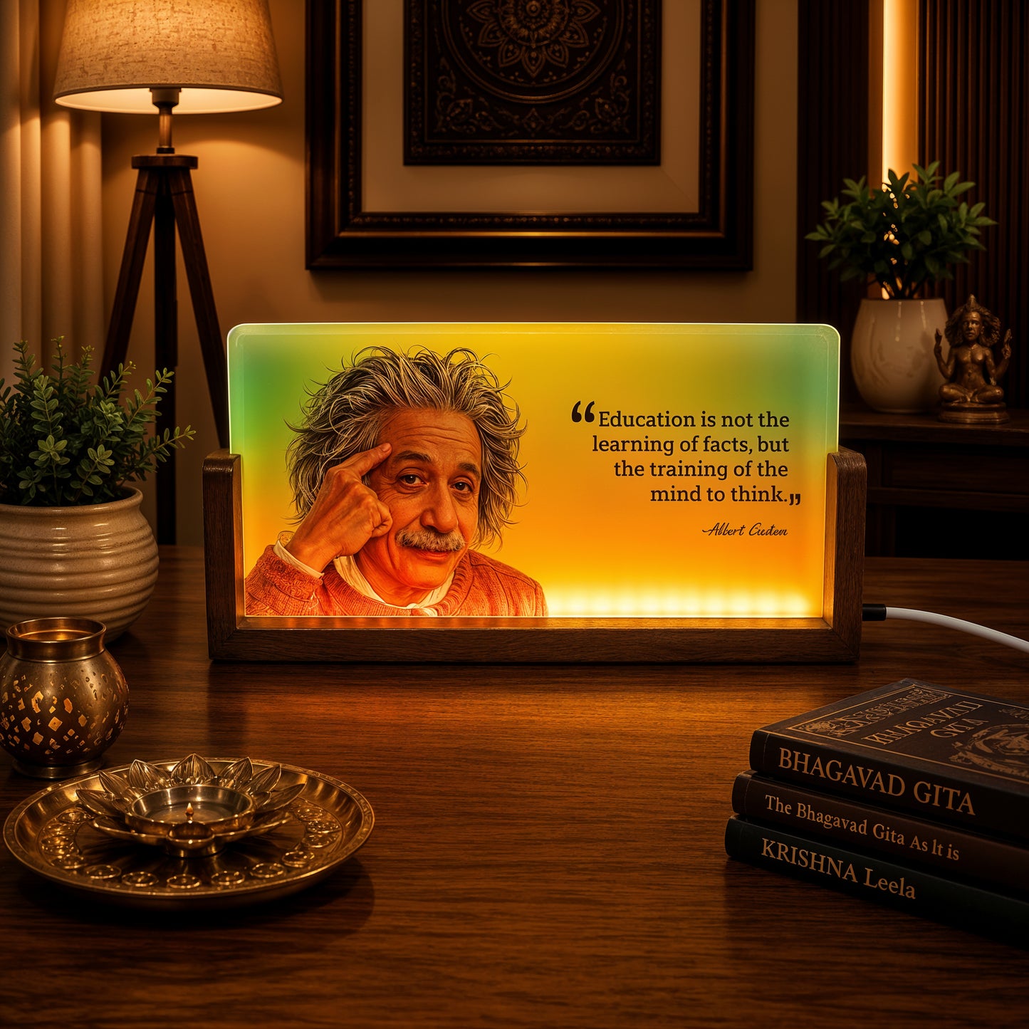Albert Einstein Acrylic LED Table Lamp - Wooden Stand