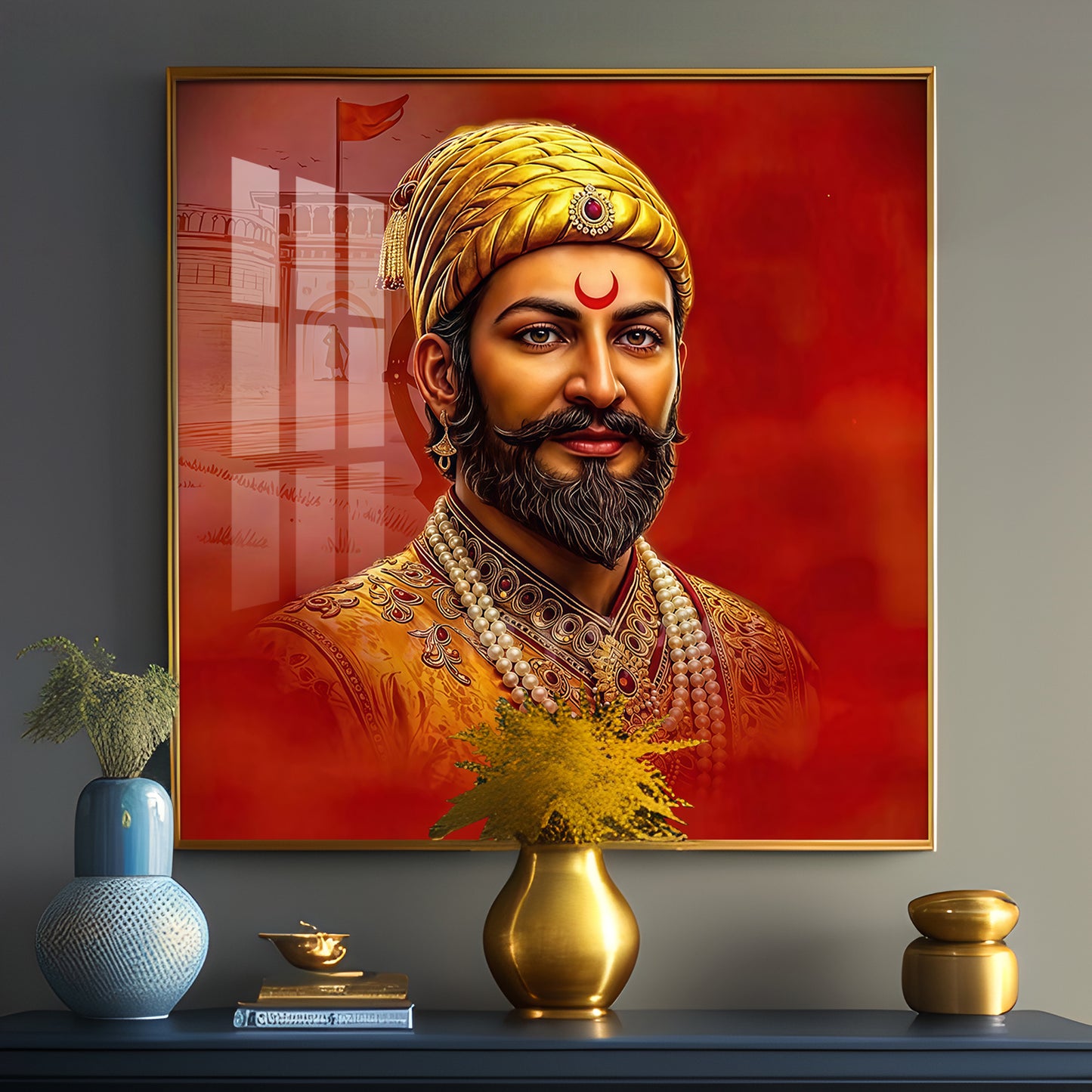 Shivaji Maharaj Ji Premium Acrylic Square Wall Art
