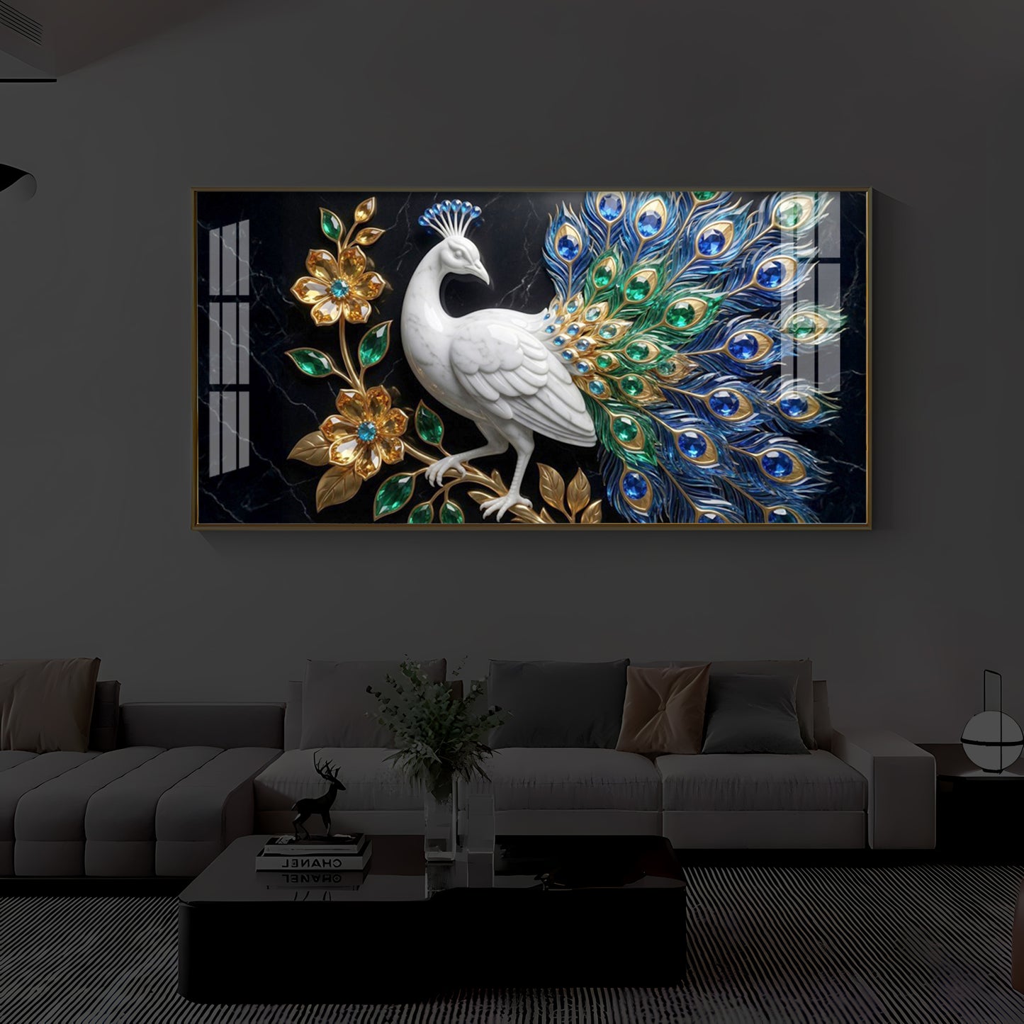 Peacock Modern Luxury Backlight Horizontal Wall Art