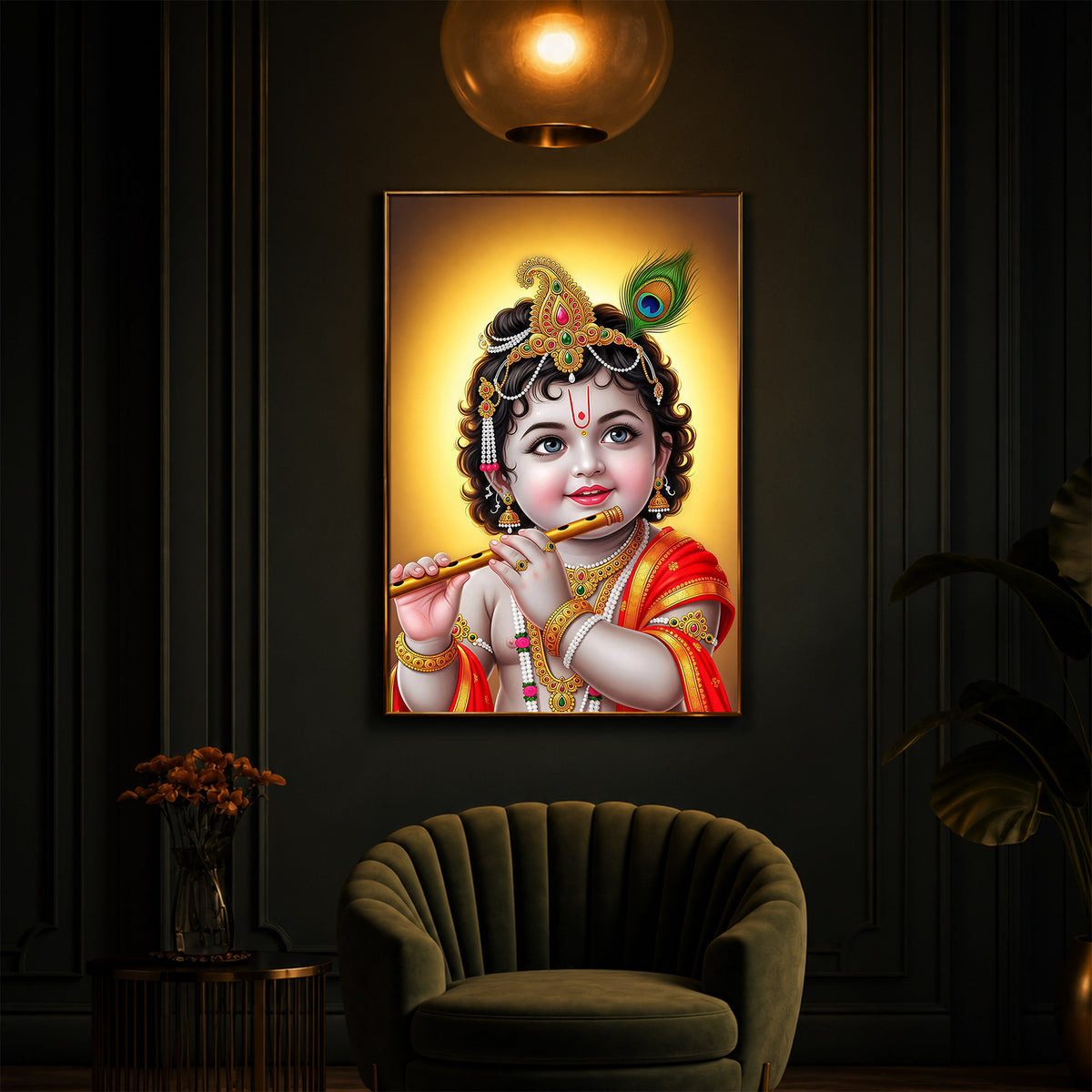Lord baby Krishna Modern Luxury Backlight Vertical Wall Art
