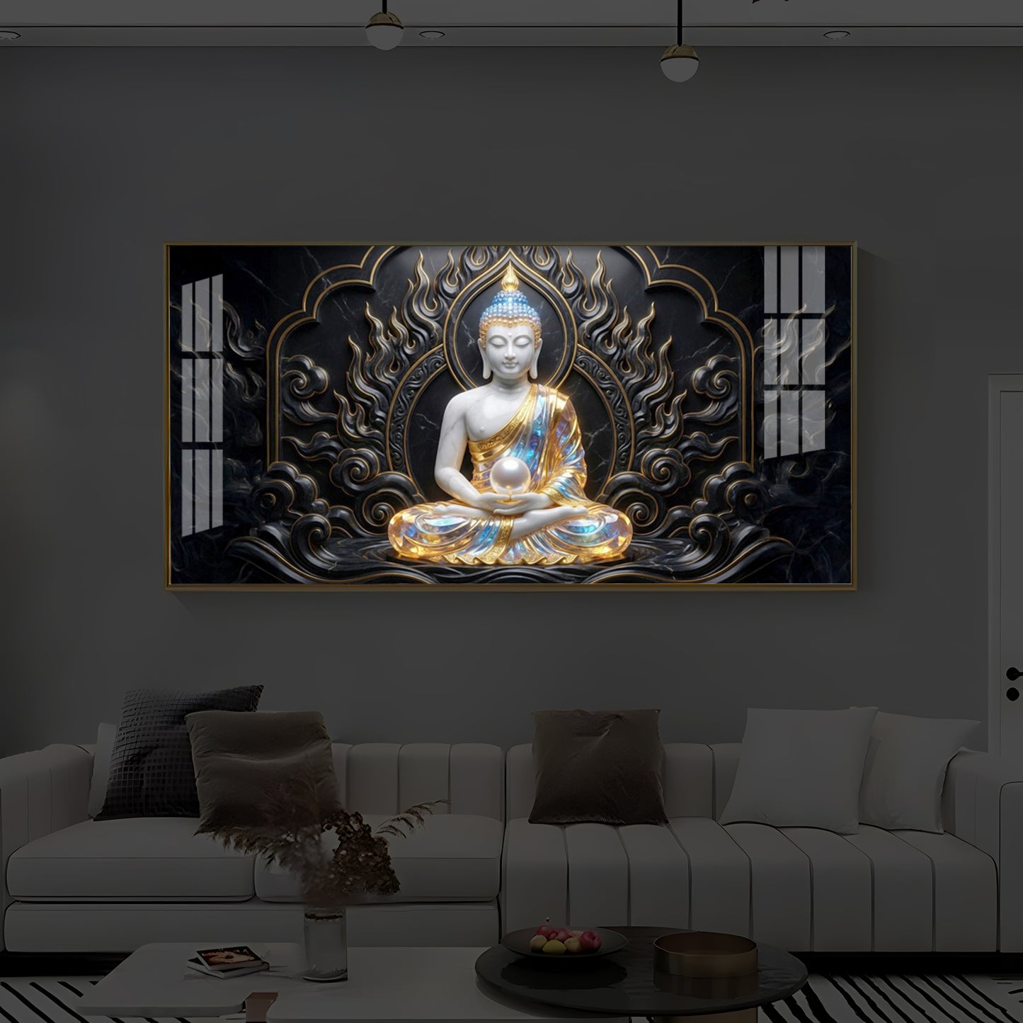 Meditating Buddha Modern Luxury Backlight Horizontal Wall Art