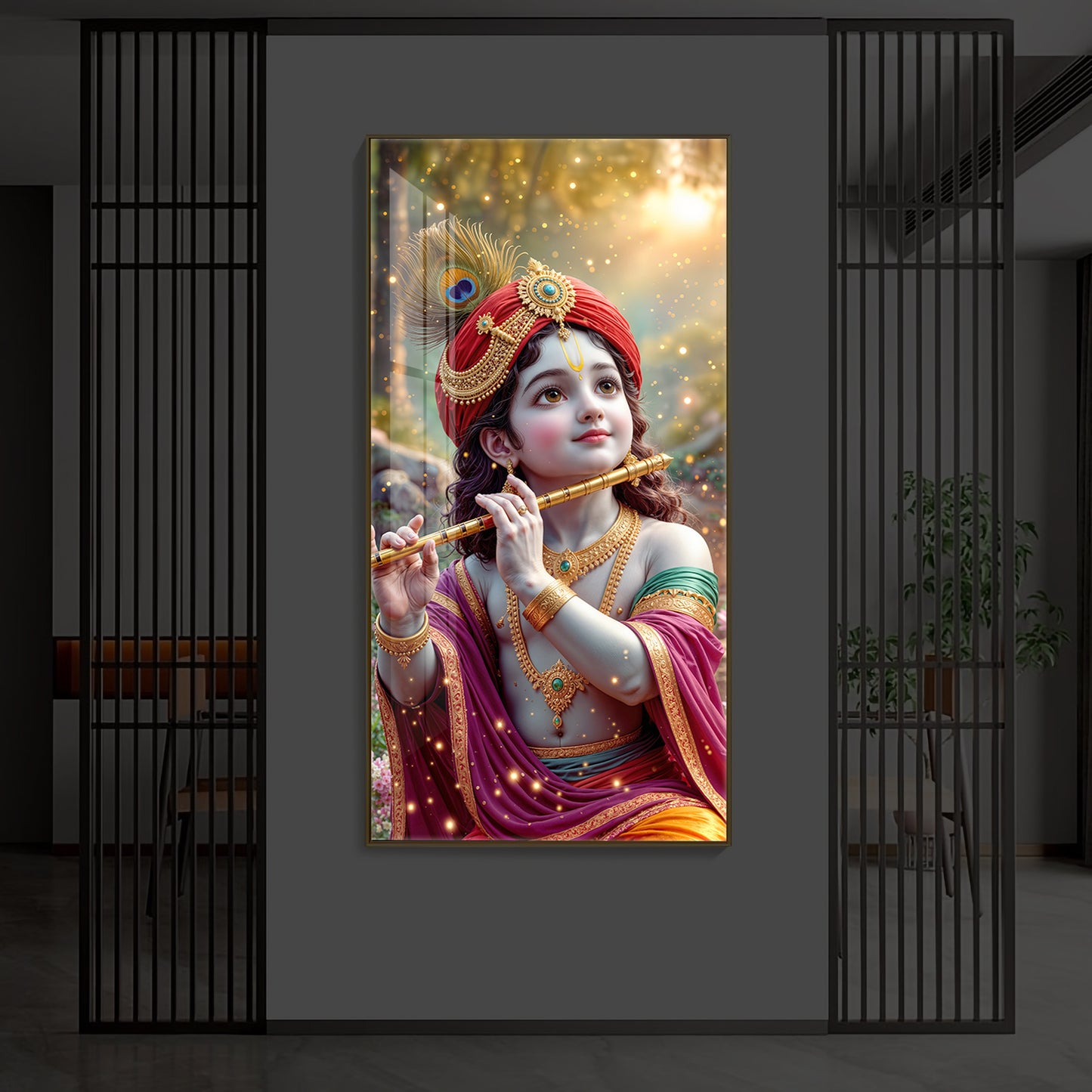 Divine Glow Krishna Modern Luxury Backlight Vertical Wall Art