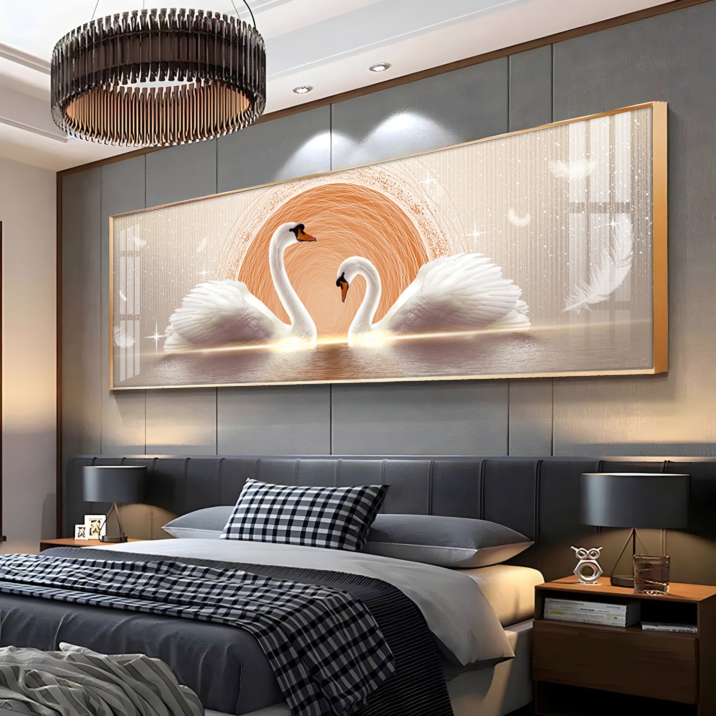 Two White Mute Swans Premium Acrylic Horizontal Wall Art