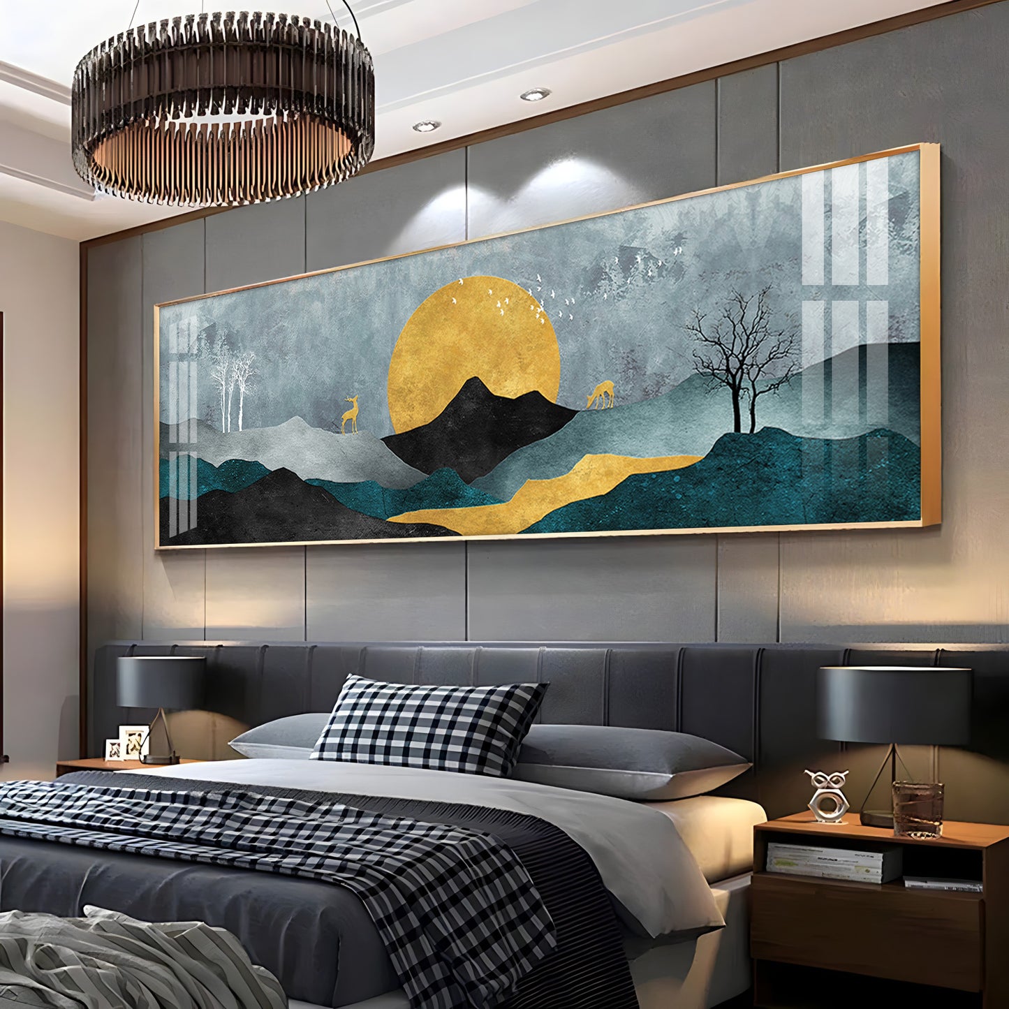 Mountains Sunrise Deer Premium Acrylic Horizontal Wall Art