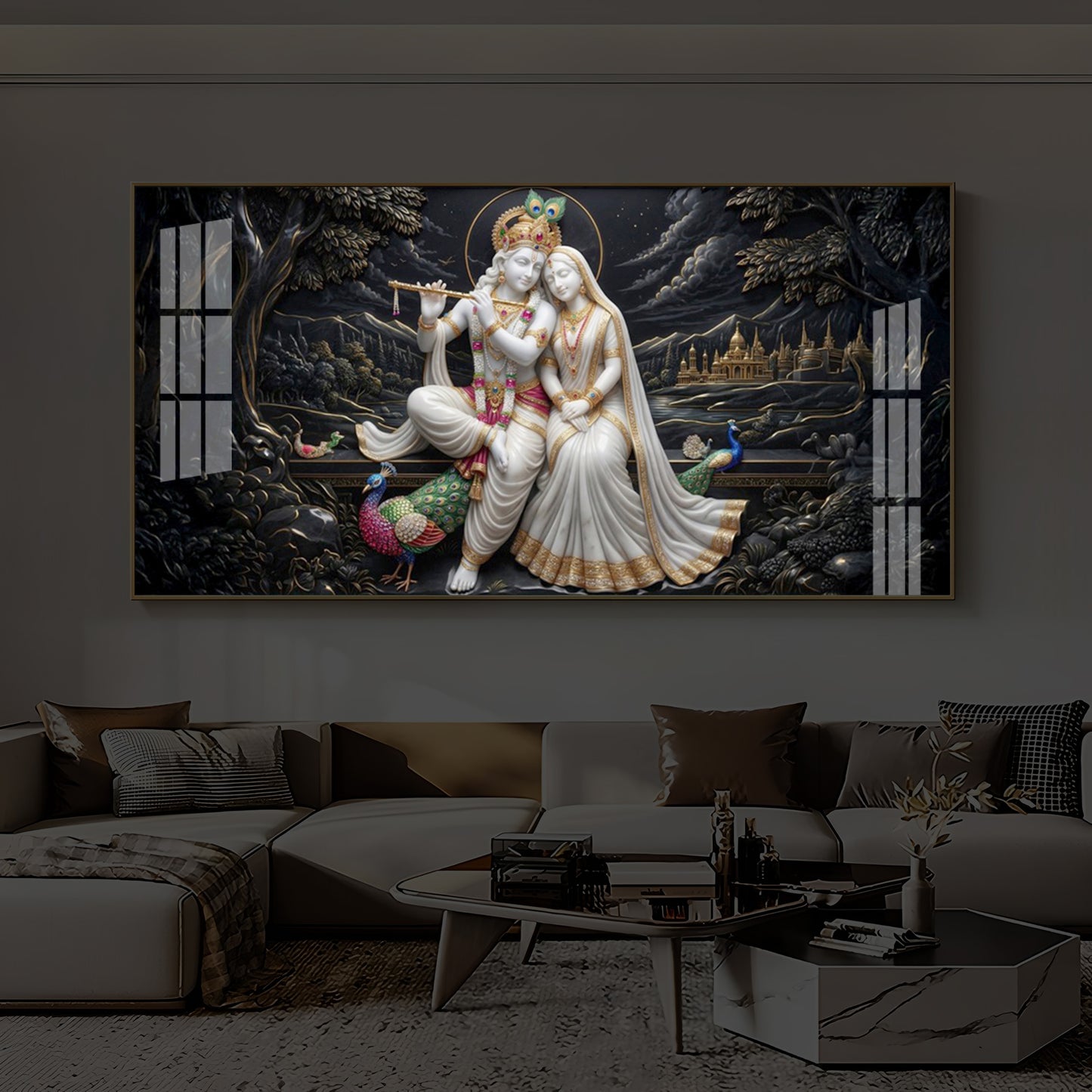 Divine Harmony Radha Krishna Modern Luxury Backlight Horizontal Wall Art