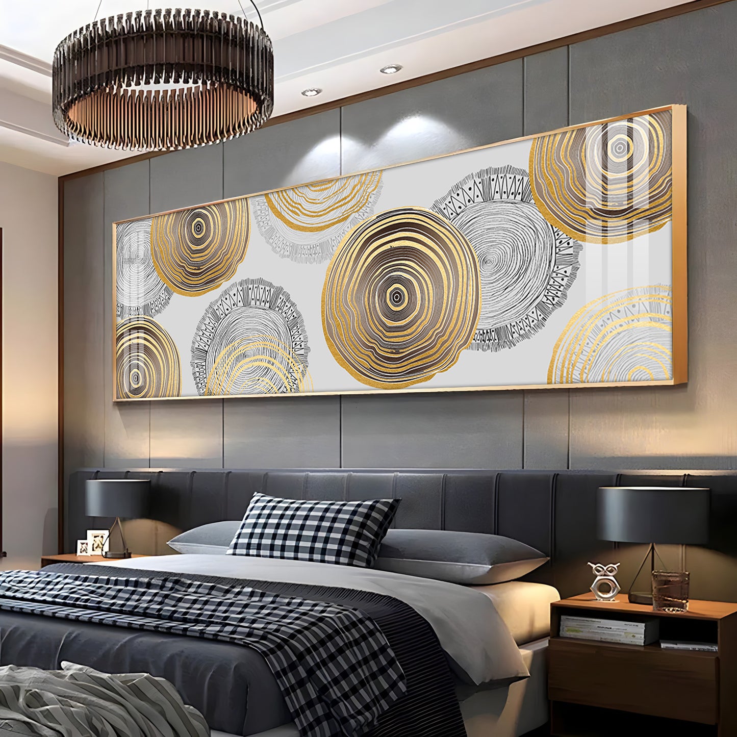 Elegant Gold and Black Rings Premium Acrylic Horizontal Wall Art