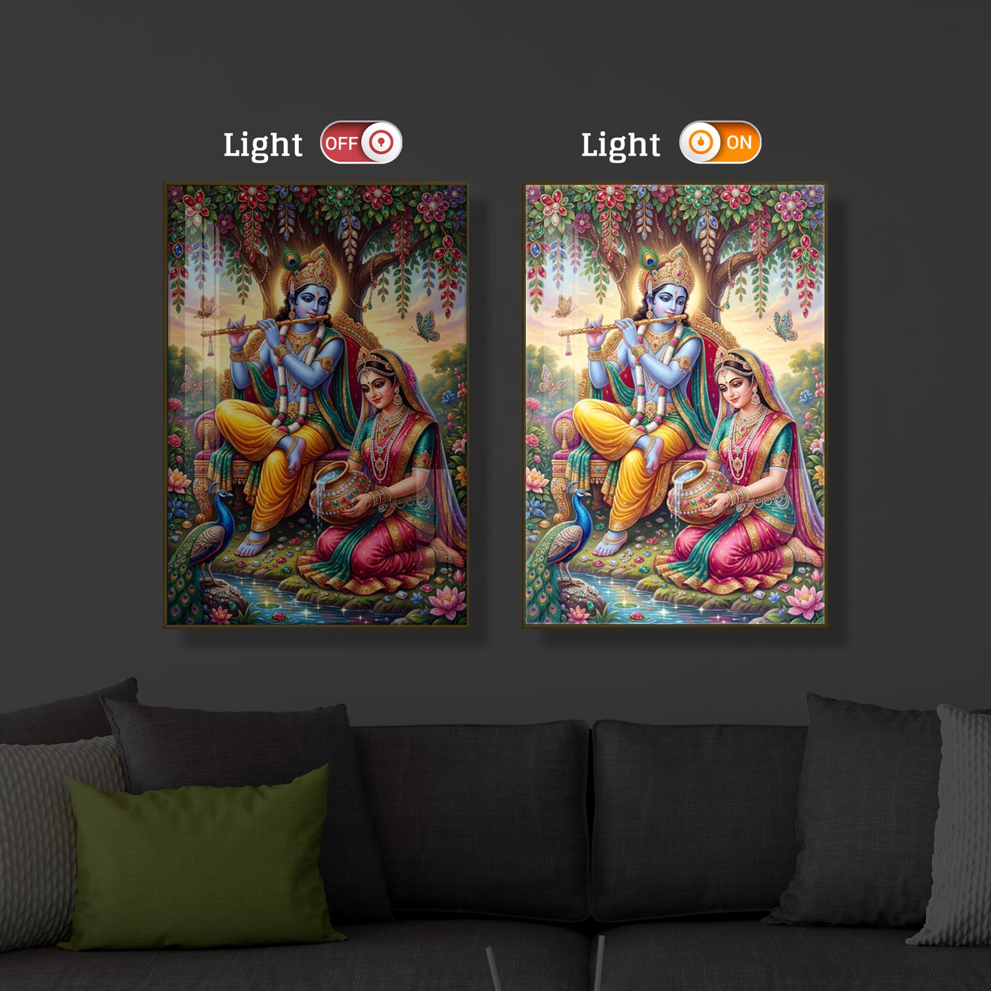 Krishna’s Flute with Radha’s Devotion Modern Luxury Backlight Vertical Wall Art