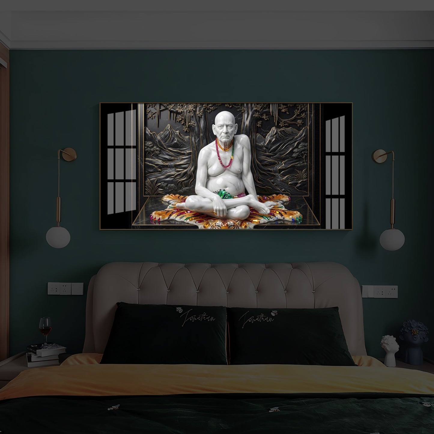 White Marble Swami Samarth Modern Luxury Backlight Horizontal Wall Art
