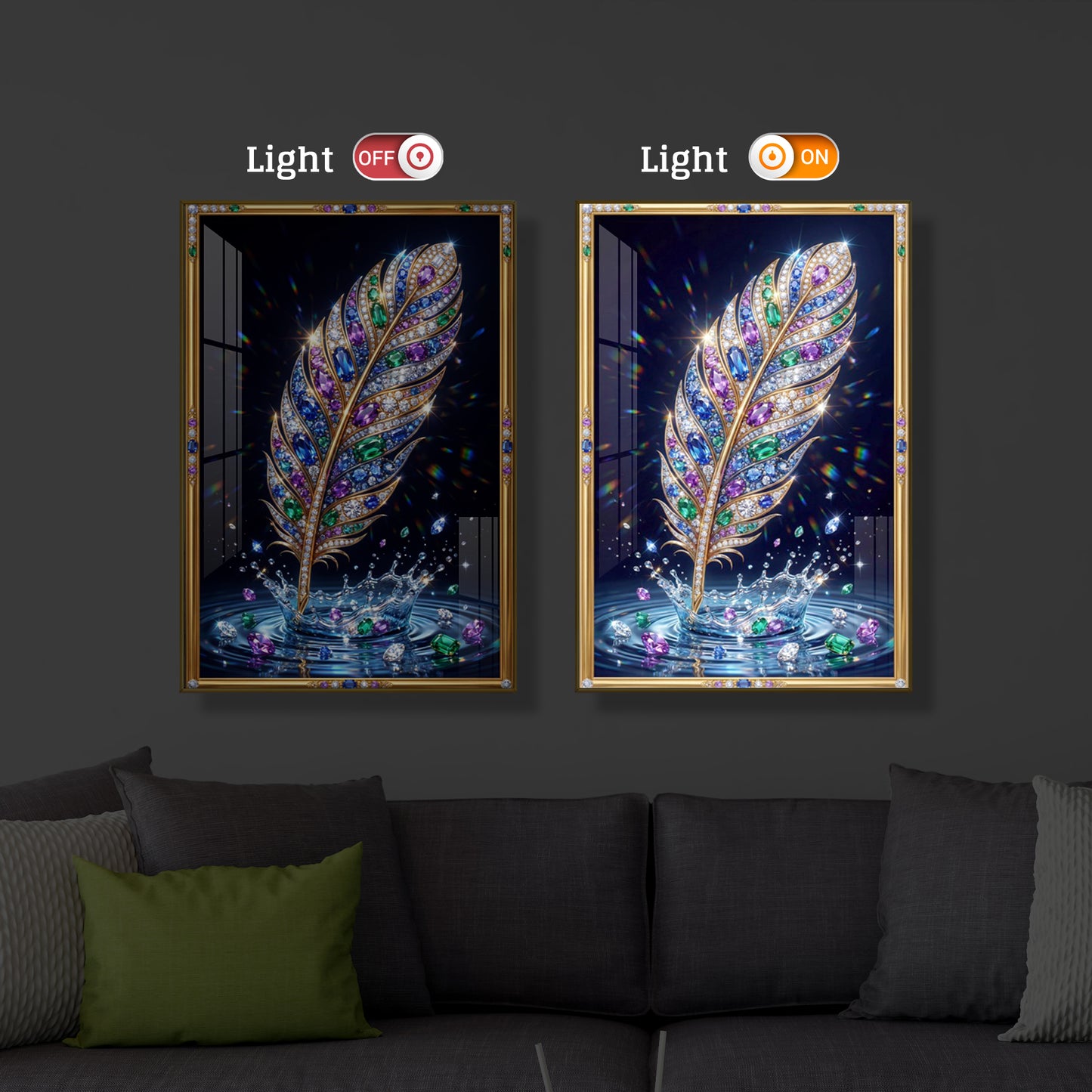 Colorful Feather Modern Luxury Backlight Vertical Wall Art