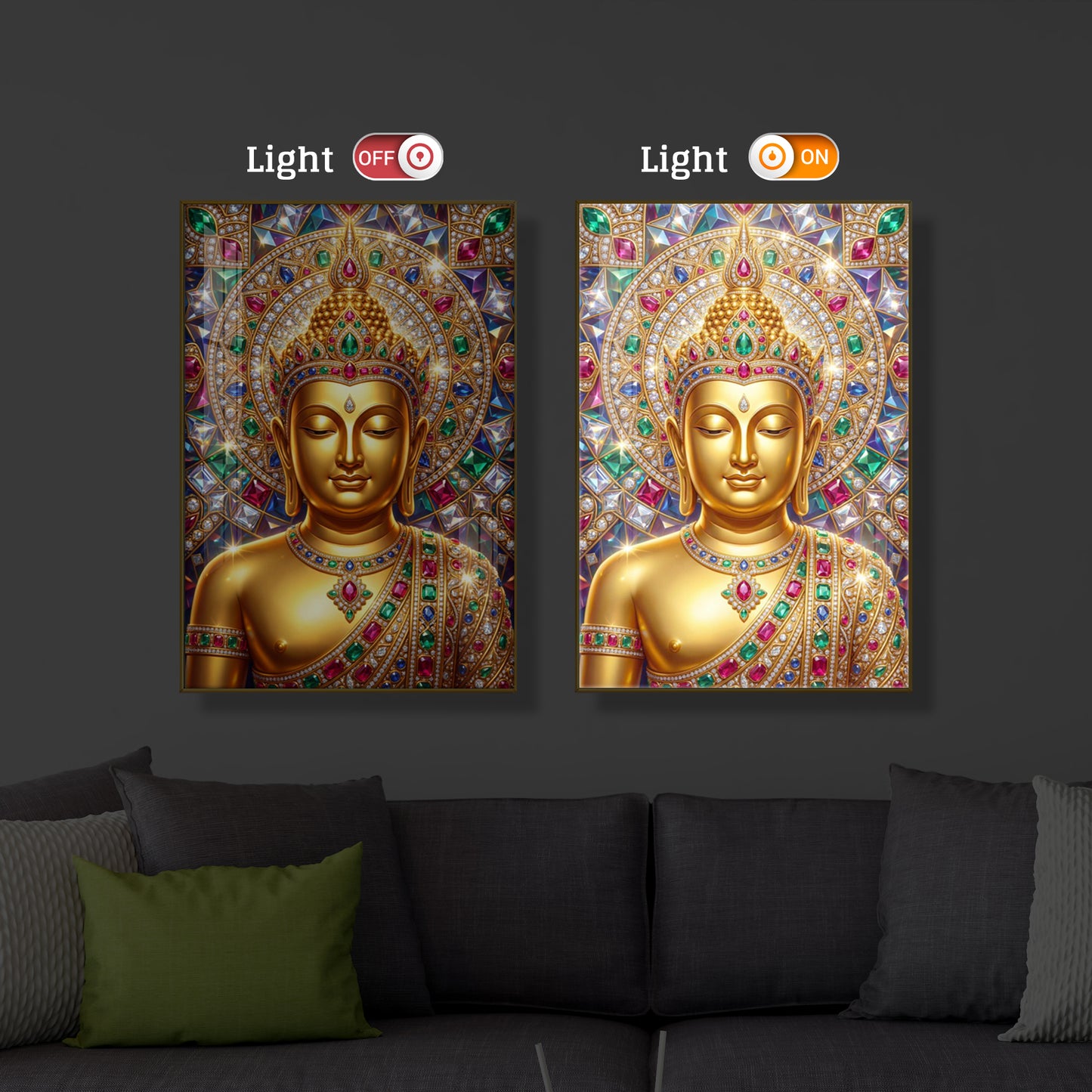 Exquisite Golden Buddha Modern Luxury Backlight Vertical Wall Art