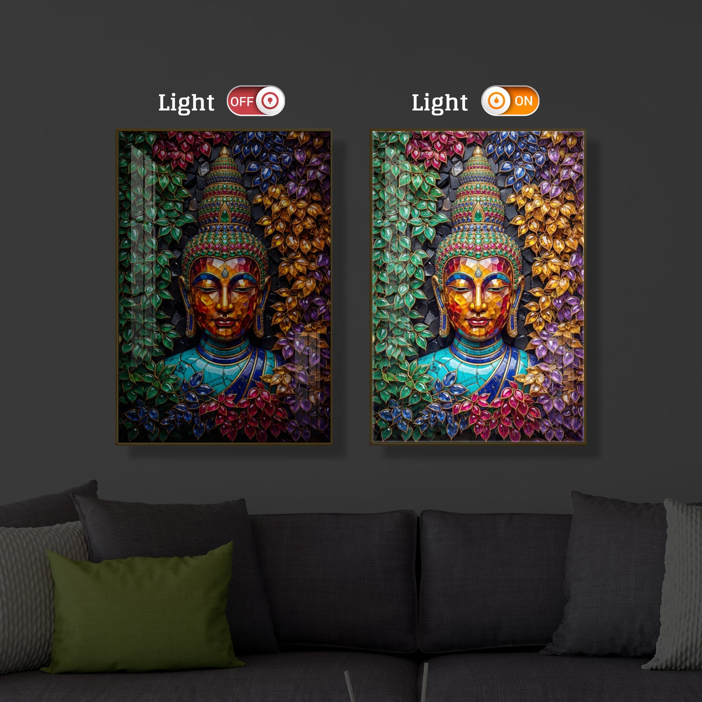 Buddha Colorful Modern Luxury Backlight Vertical Wall Art