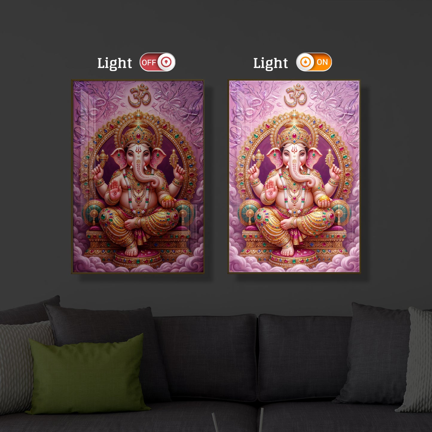 Vakratunda Mahakaya Ganesh Ji Modern Luxury Backlight Vertical Wall Art