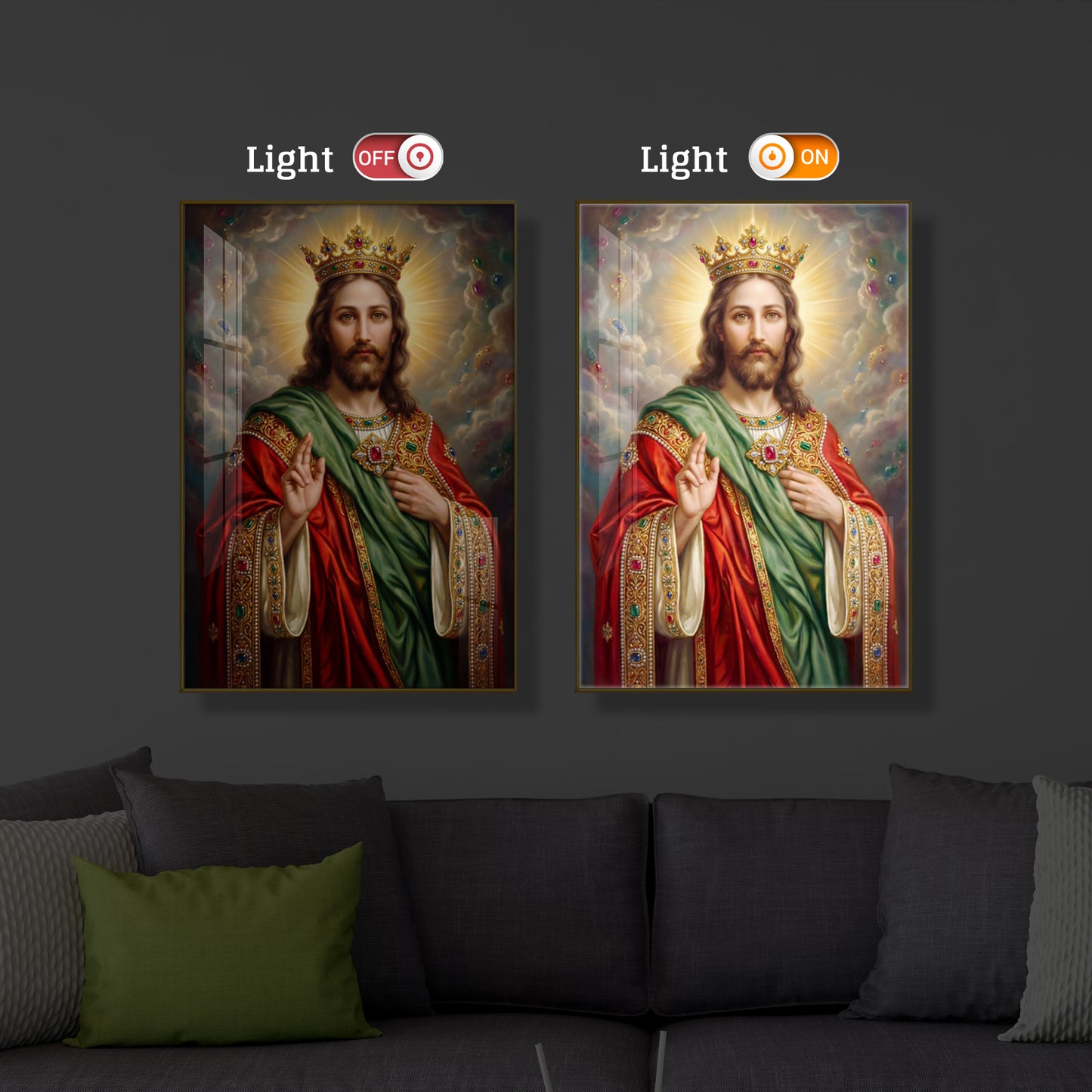 Christ The King Jesus Modern Luxury Backlight Vertical Wall Art