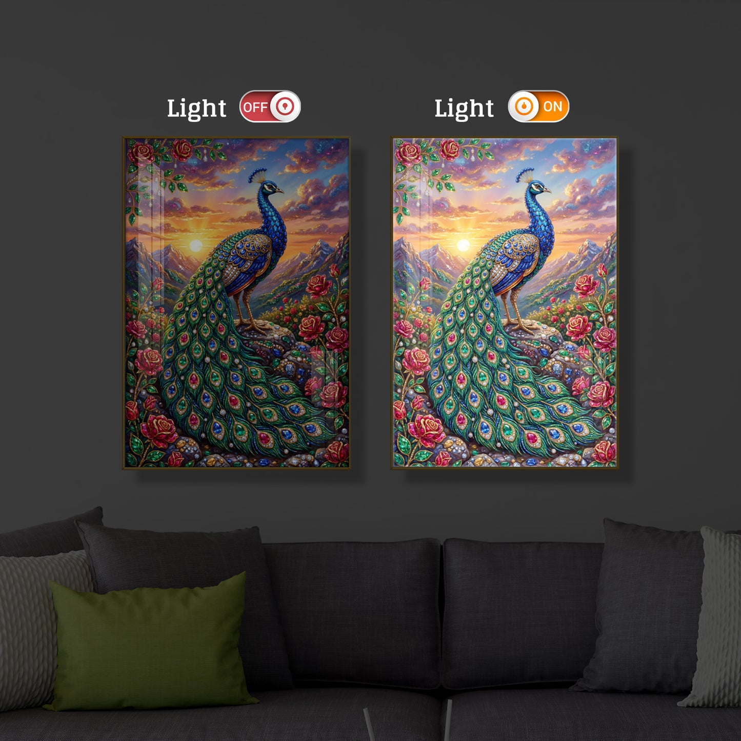Colorful Beautiful Peacock Modern Luxury Backlight Vertical Wall Art