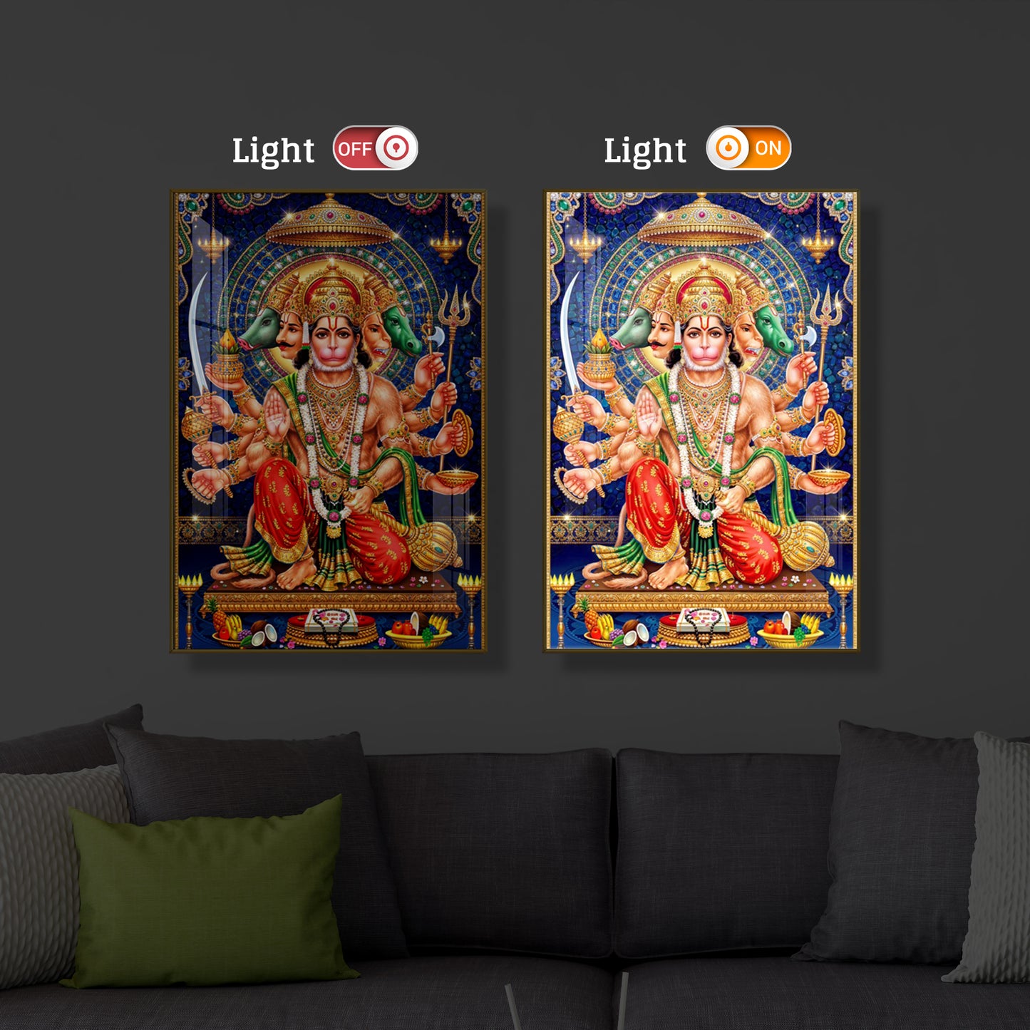 Panchamukhi Hanuman Ji Modern Luxury Backlight Vertical Wall Art