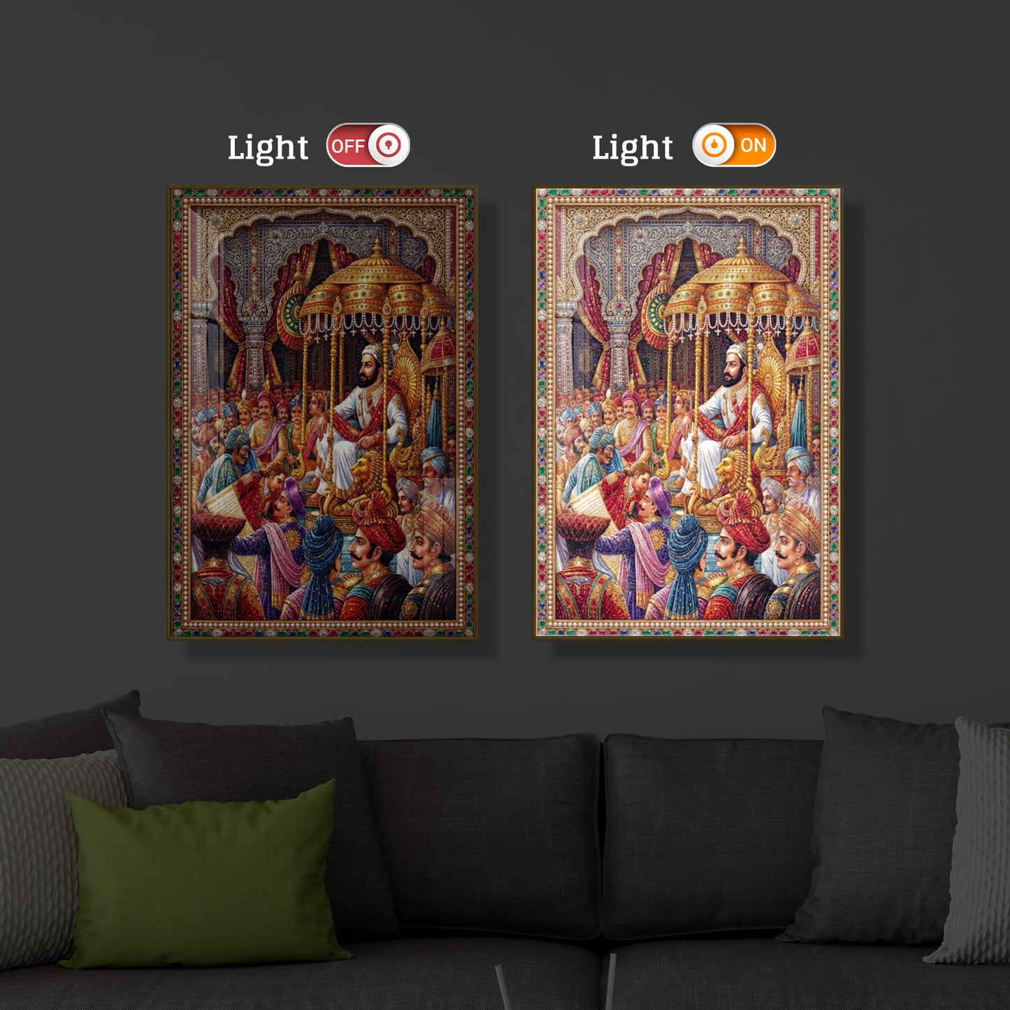 Darbar of Chhatrapati Shivaji Maharaj Modern Luxury Backlight Vertical Wall Art