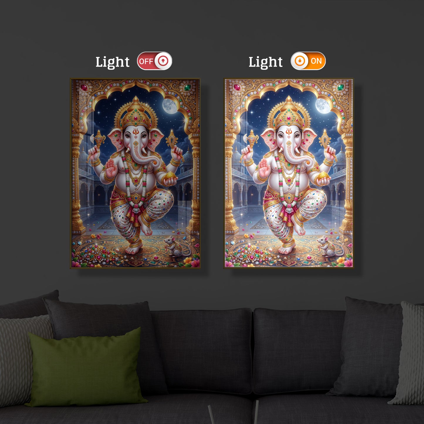 Hindu Shree Ganesh Modern Luxury Backlight Vertical Wall Art
