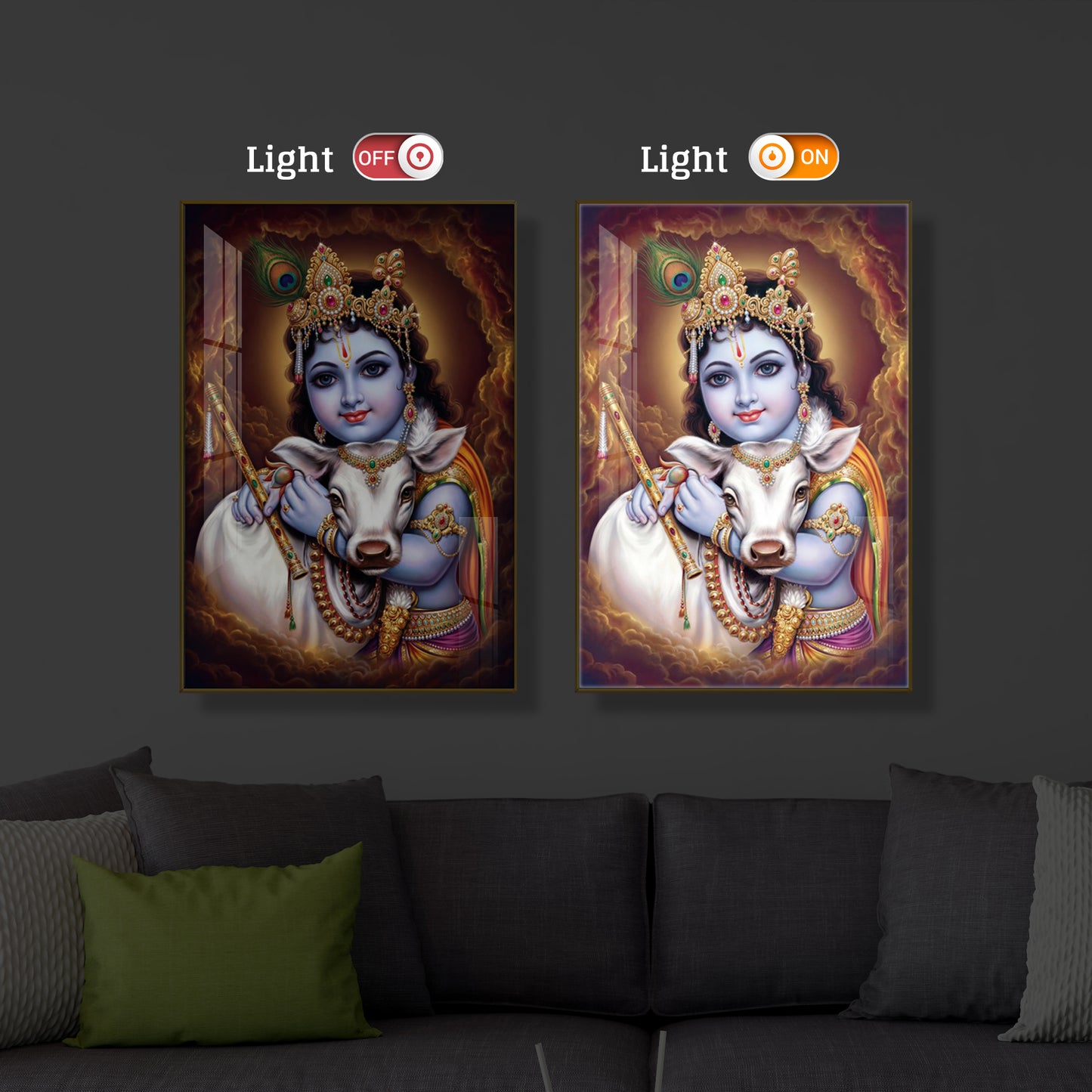 Sri krishna God Modern Luxury Backlight Vertical Wall Art