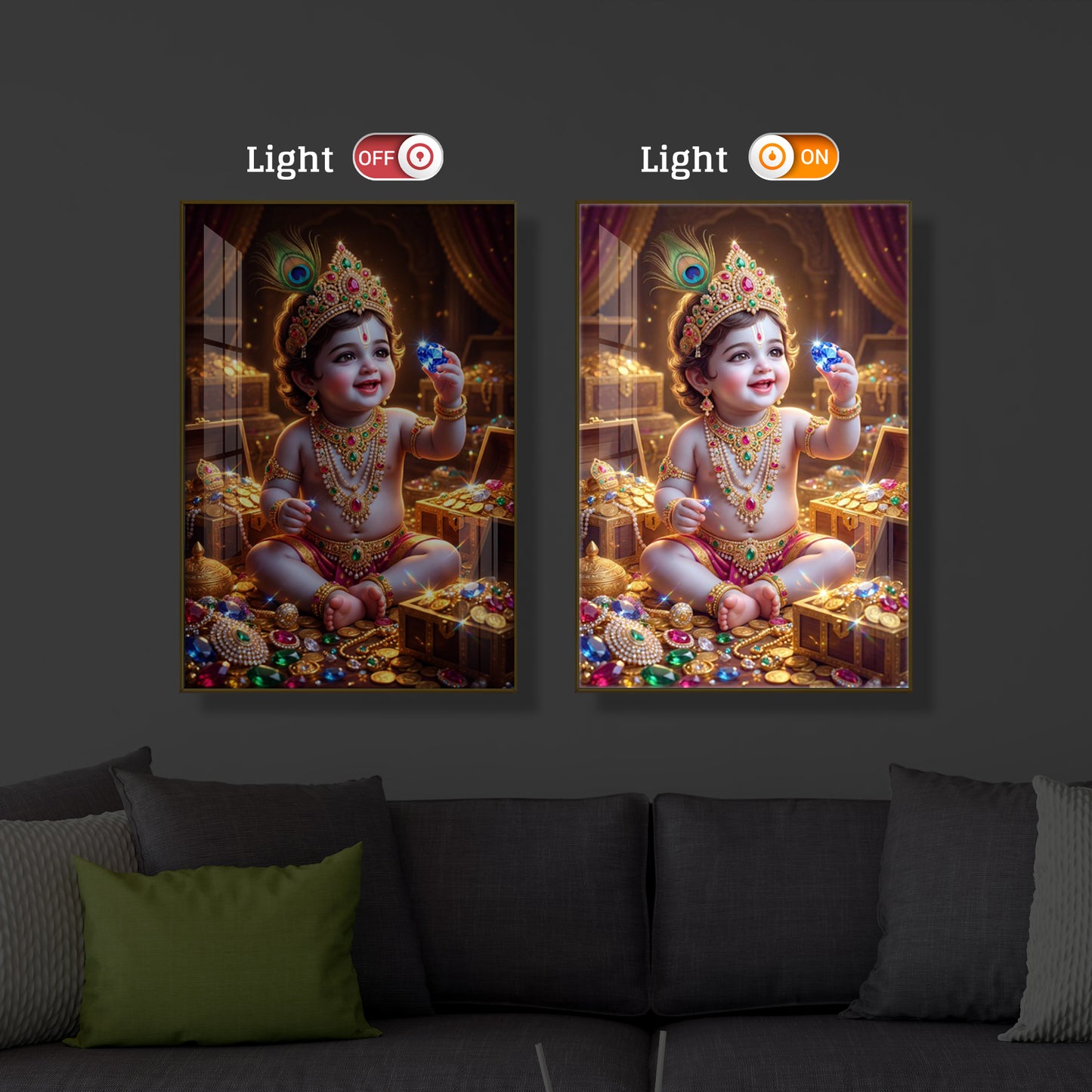 Little Lord Krishna Ji Modern Luxury Backlight Vertical Wall Art