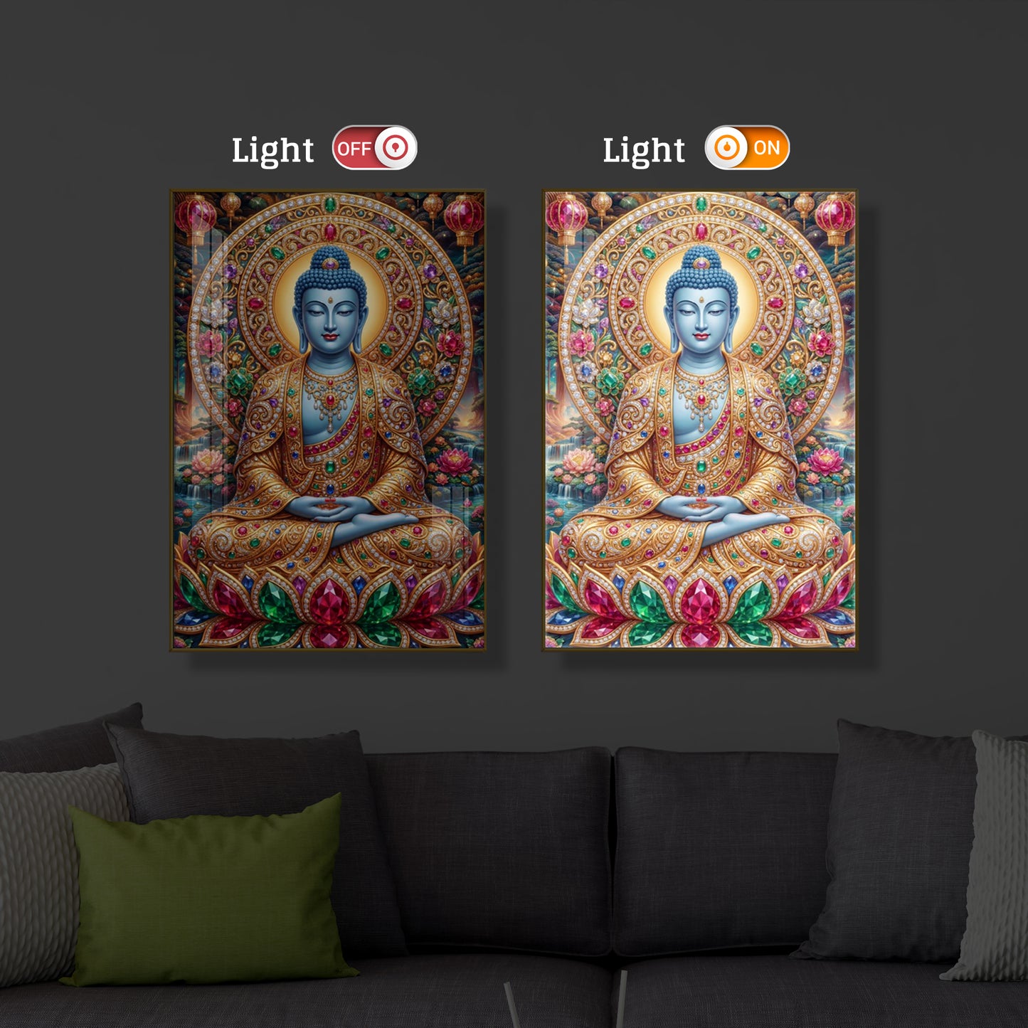 Buddha Blessing Modern Luxury Backlight Vertical Wall Art